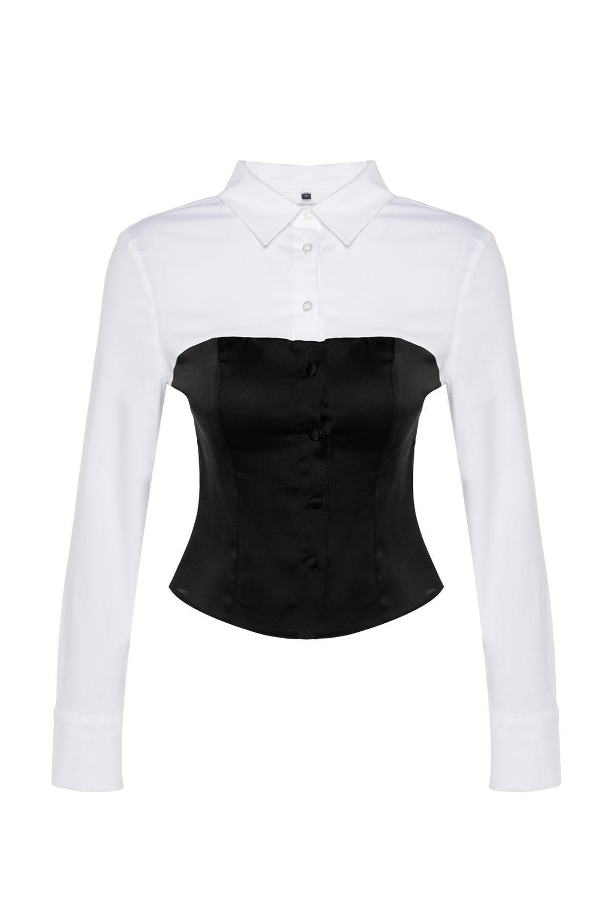 Trendyol - Black And White Fitted Shirt