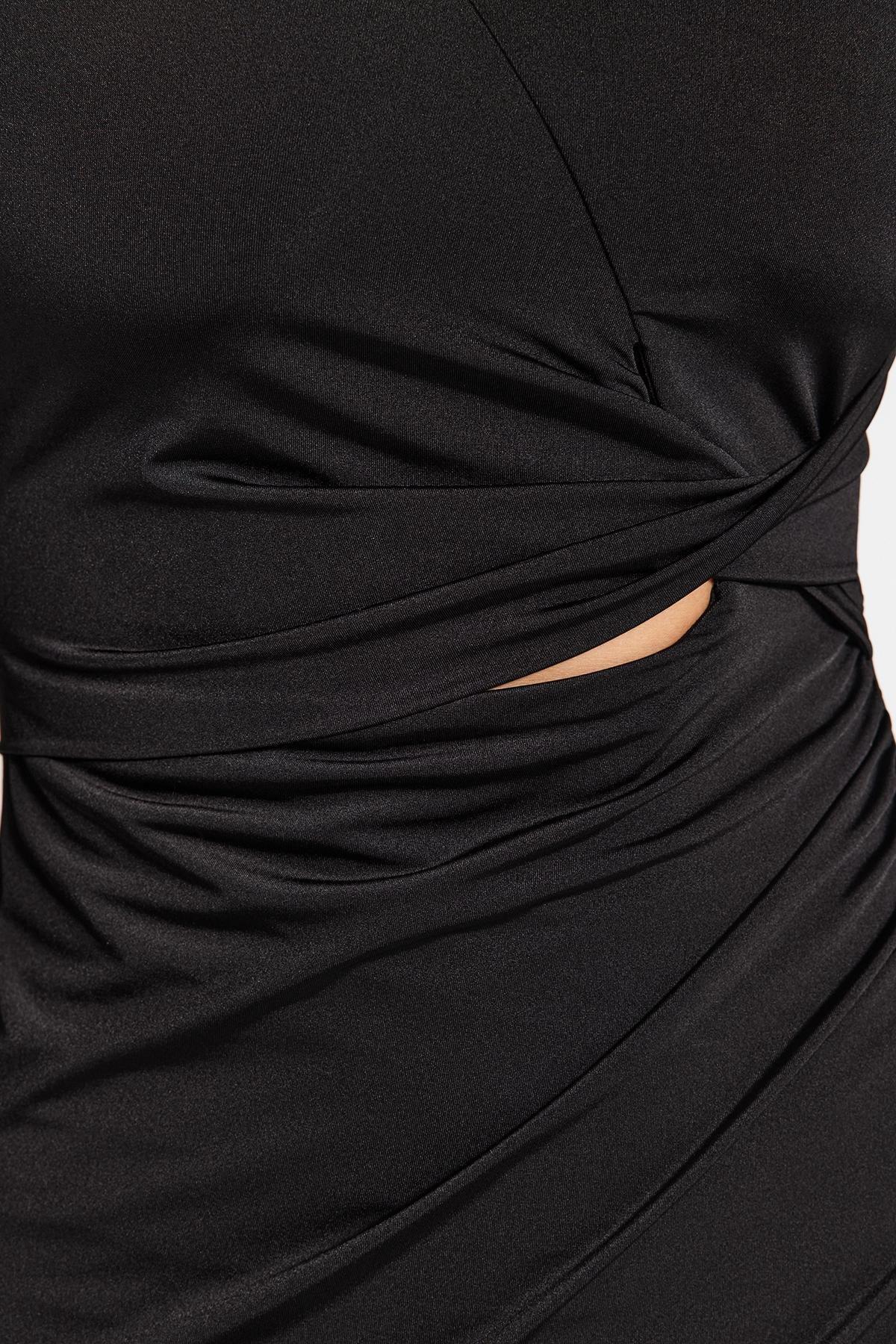 Black Fitted Detailed Occasion Wear Dress, , large image number 4