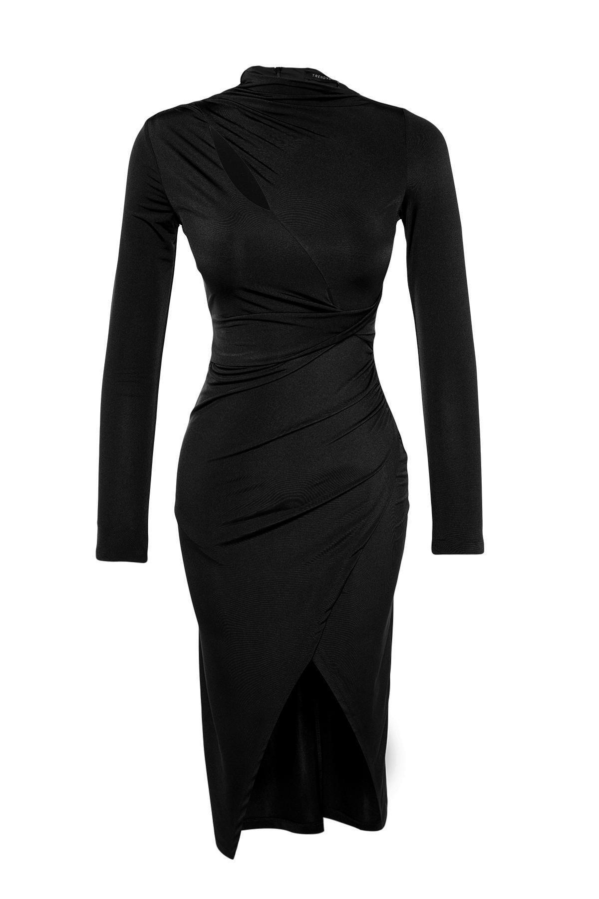 Black Fitted Detailed Occasion Wear Dress, , large image number 5