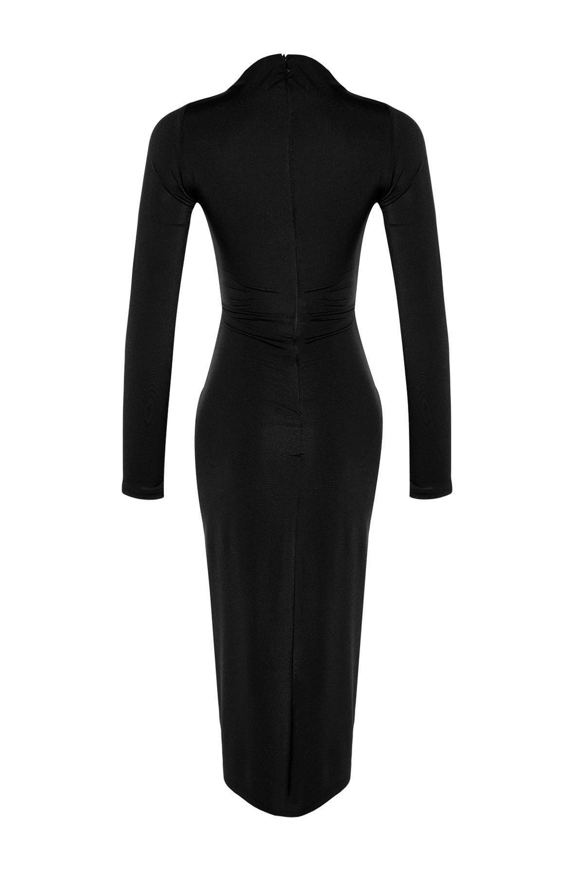 Black Fitted Detailed Occasion Wear Dress, , large image number 6