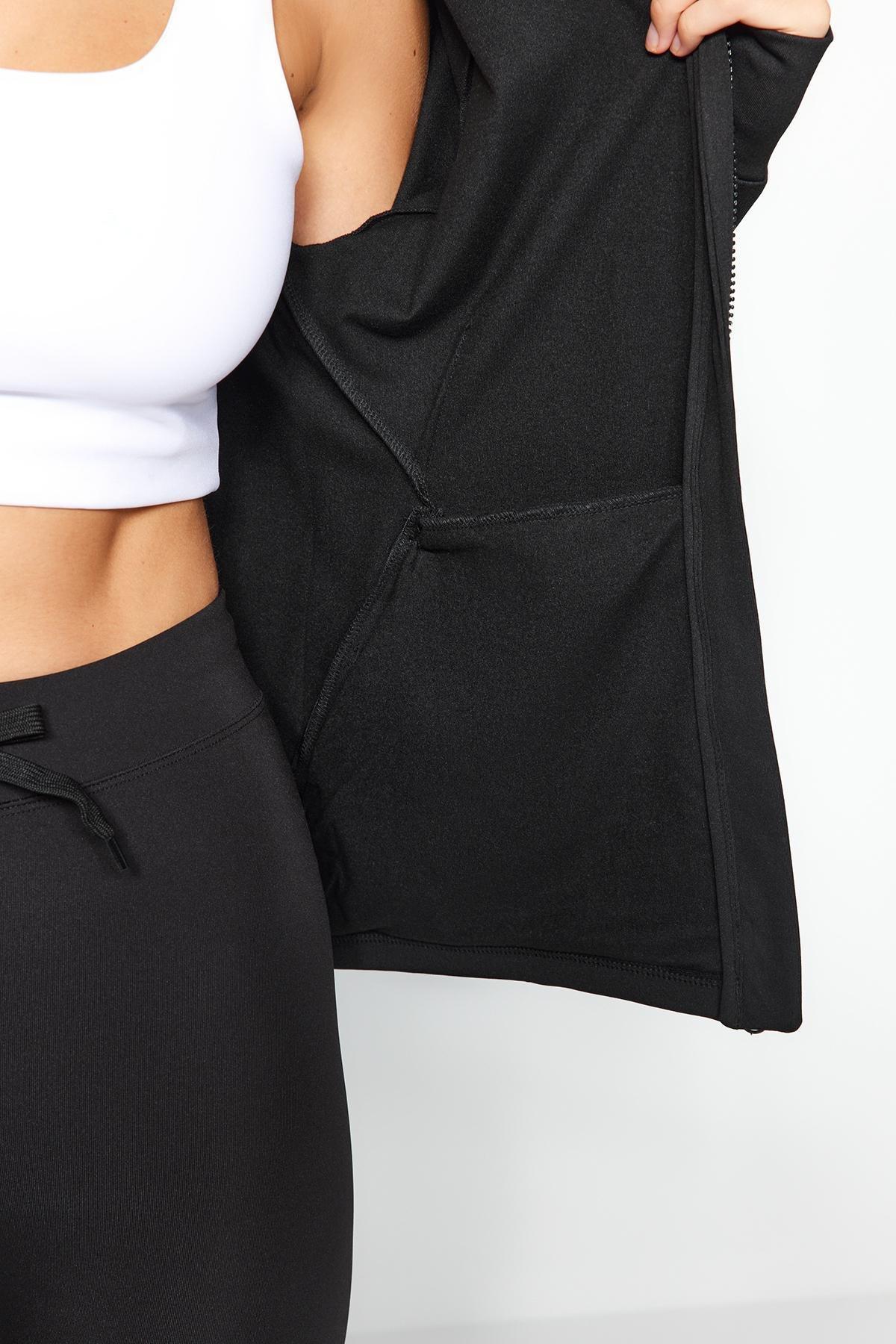 Black Hooded Scuba Sport Top, BLACK, large image number 1