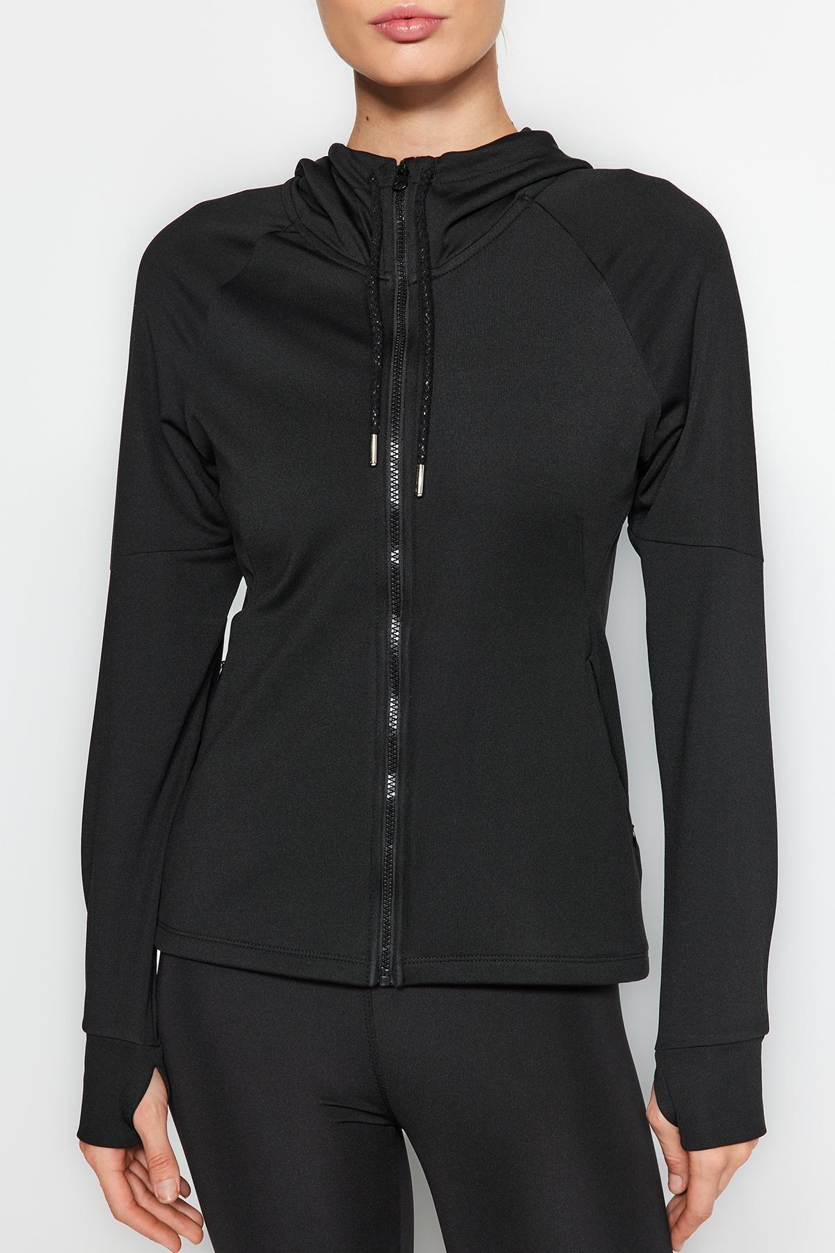 Black Hooded Scuba Sport Top, BLACK, large image number 3