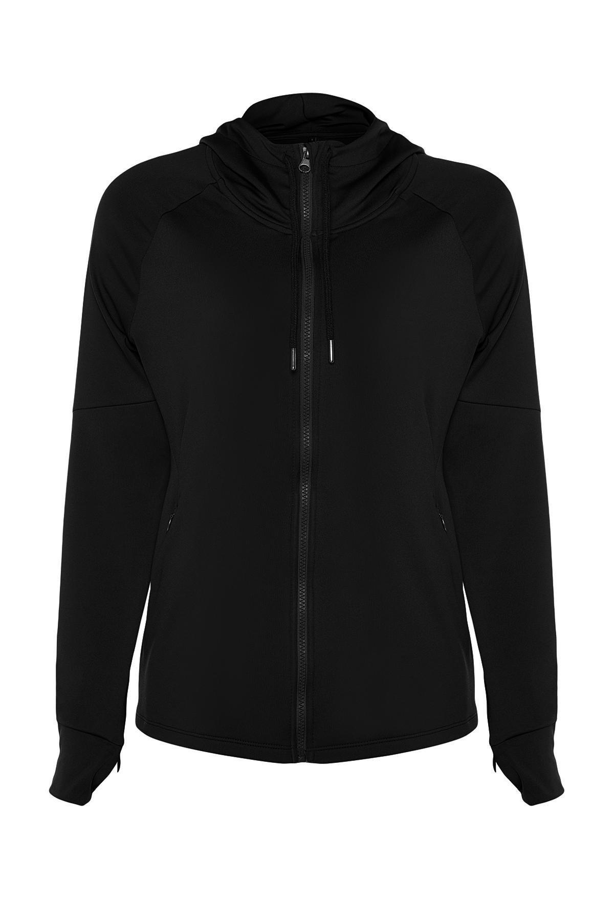 Black Hooded Scuba Sport Top, BLACK, large image number 5
