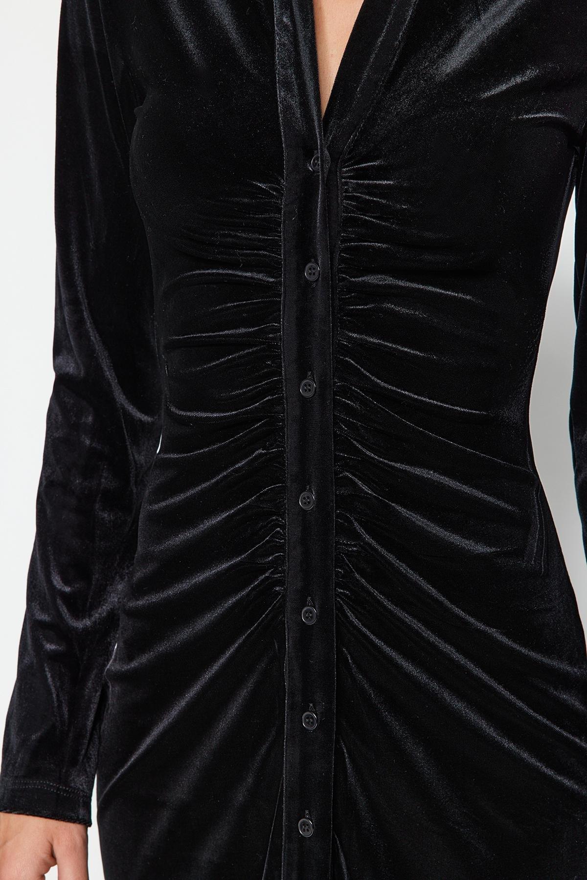 Black Polo Neck Velvet Midi Dress, , large image number 4