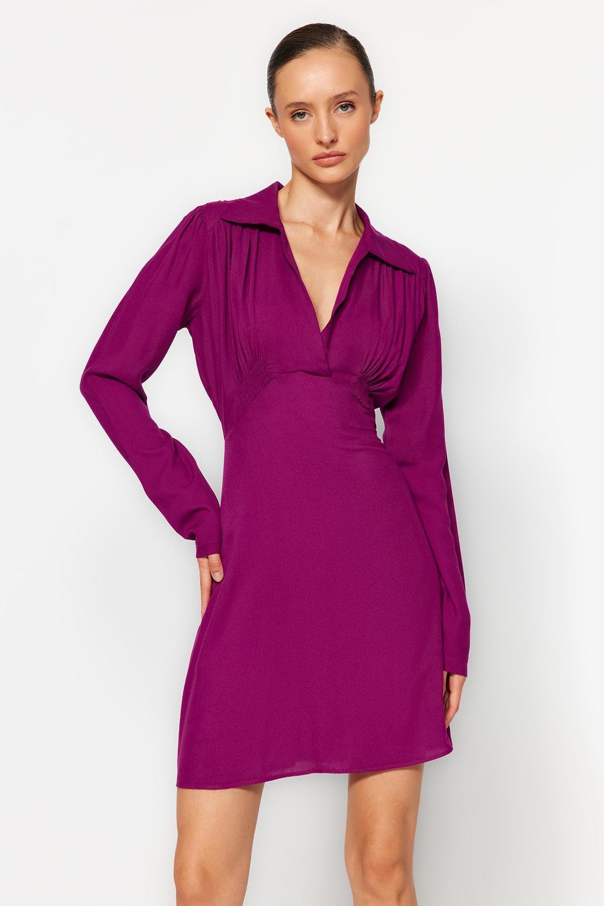 Trendyol - Purple Knitted Collared Mini Dress
