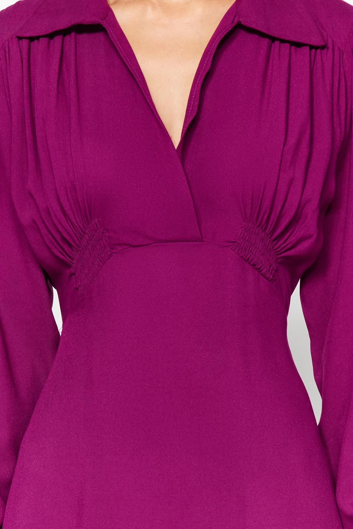 Trendyol - Purple Knitted Collared Mini Dress
