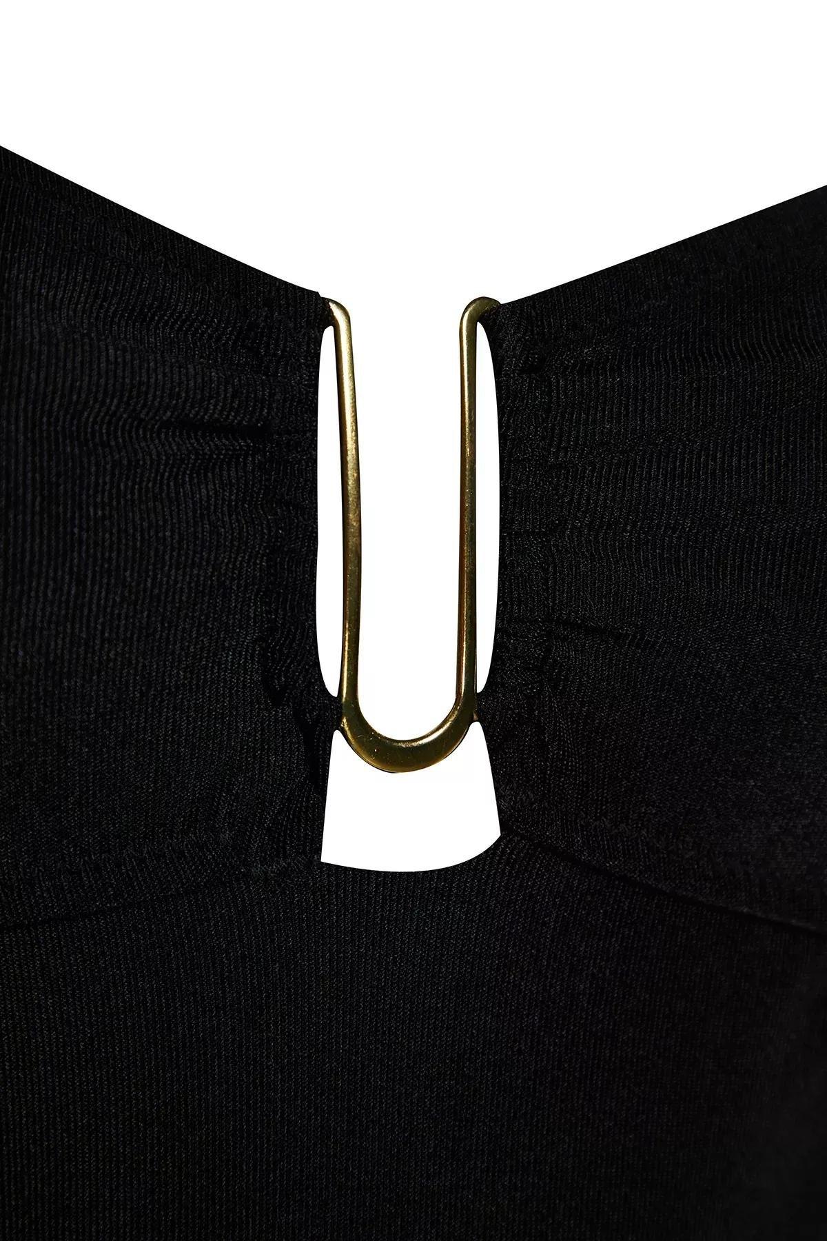 Black Strapless High Leg Regular Swimsuit, , large image number 5