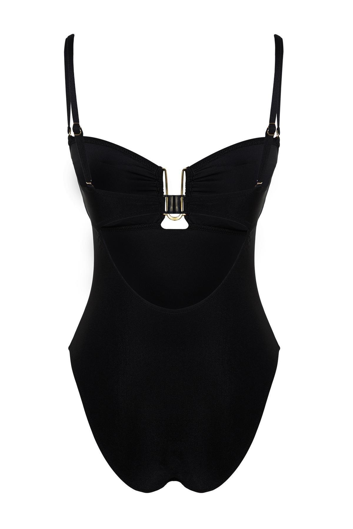 Black Strapless High Leg Regular Swimsuit, , large image number 6
