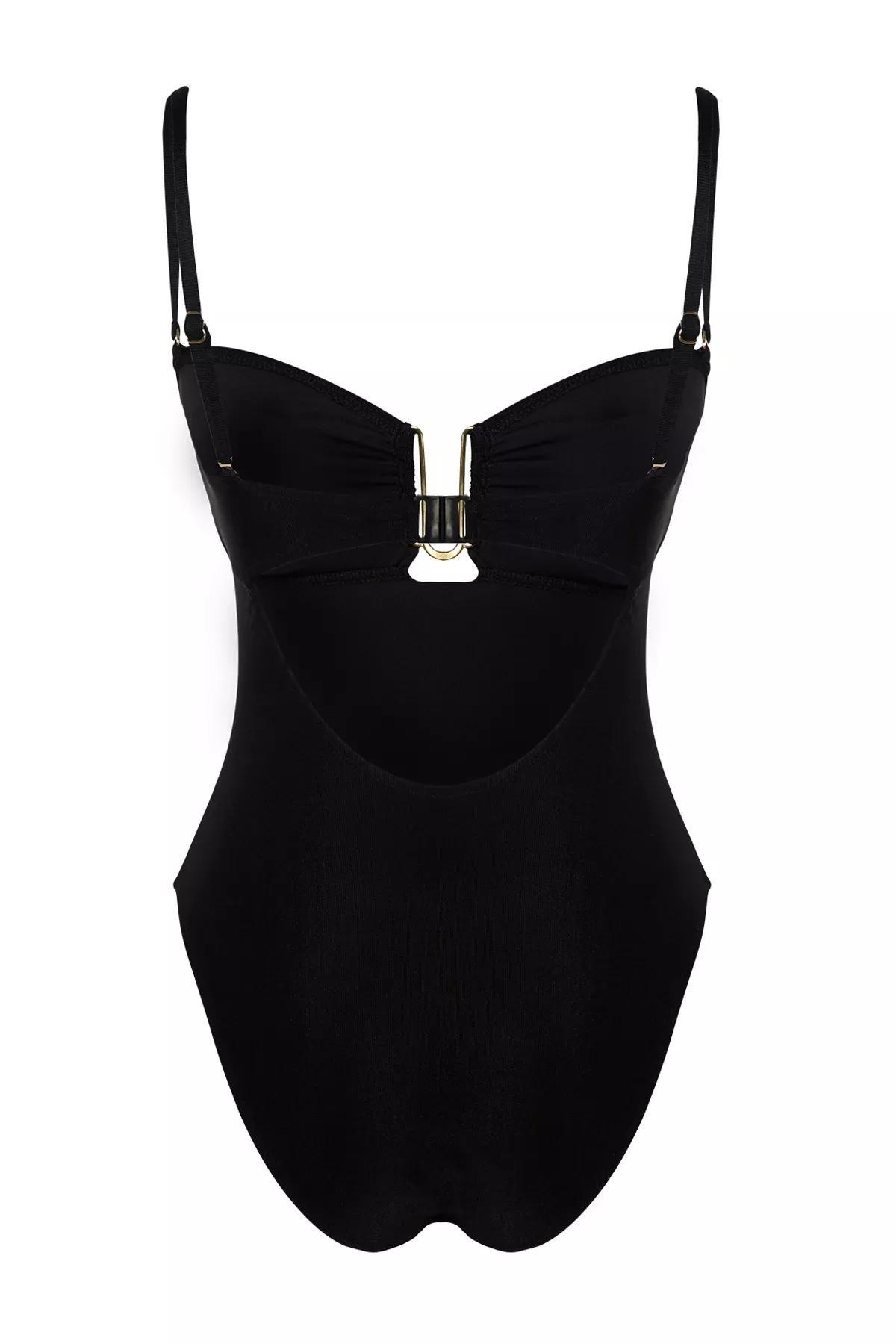 Black Strapless High Leg Regular Swimsuit, , large image number 6