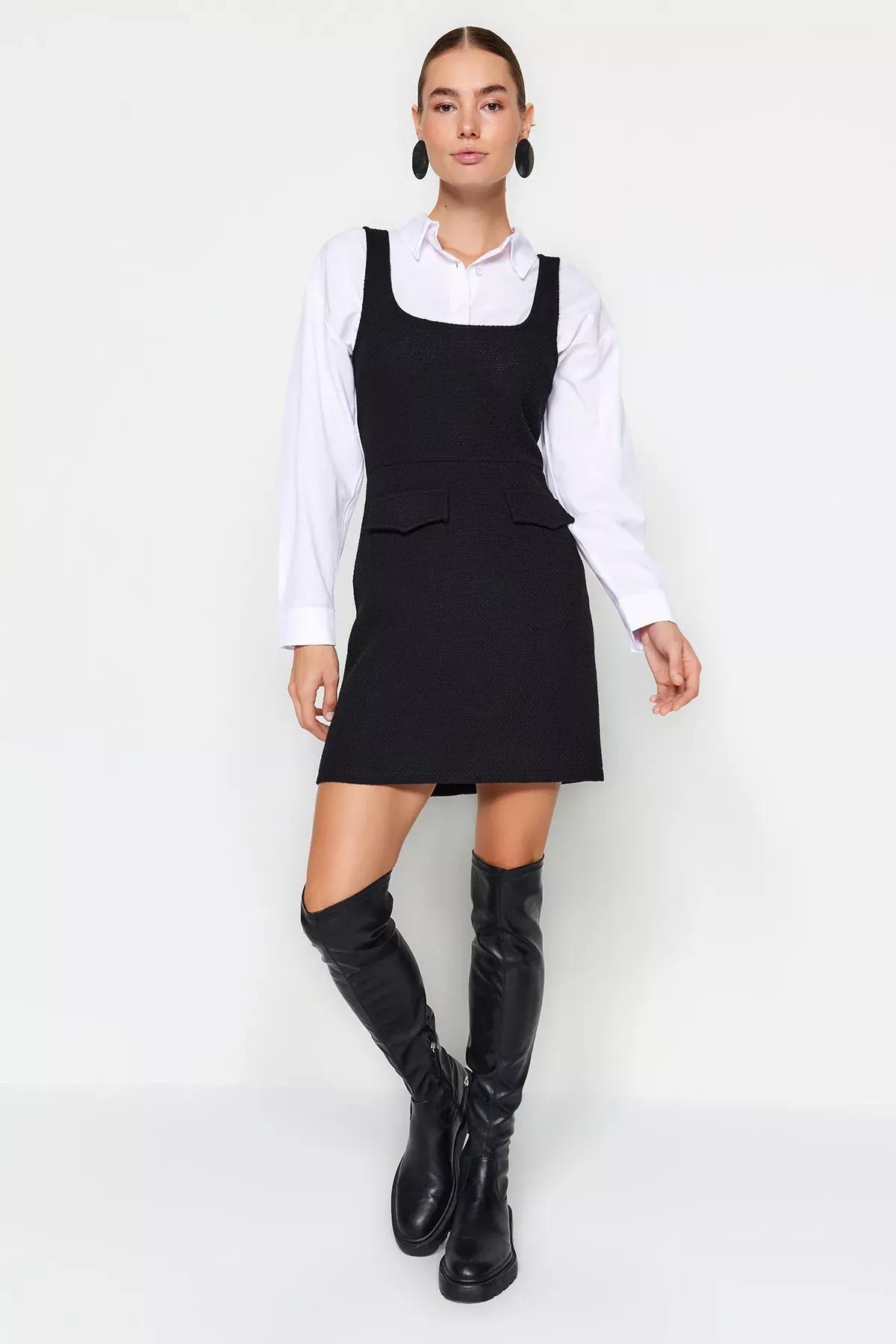 Black Detailed Dress, BLACK, large image number 0