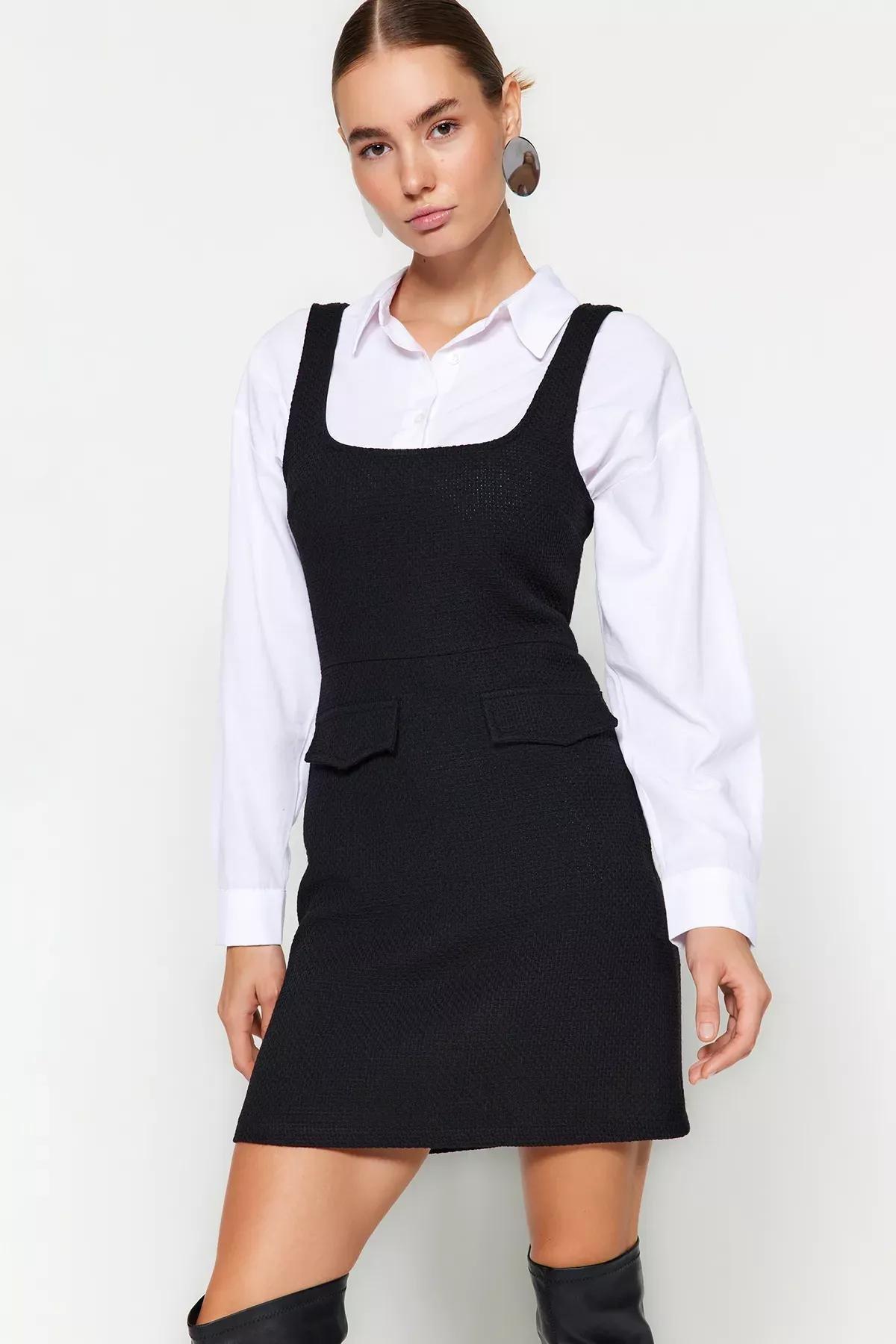 Black Detailed Dress, BLACK, large image number 1