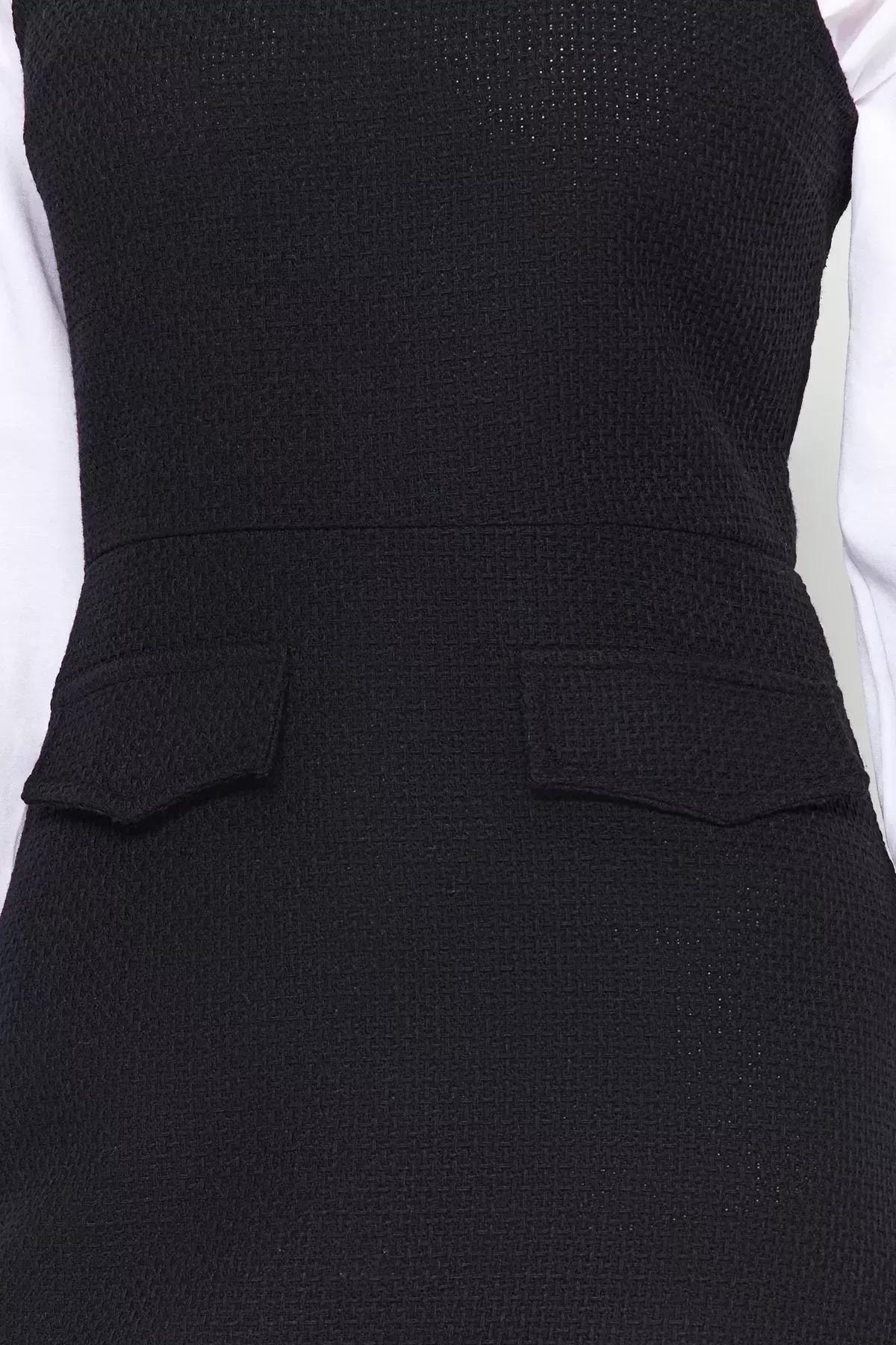 Black Detailed Dress, BLACK, large image number 4