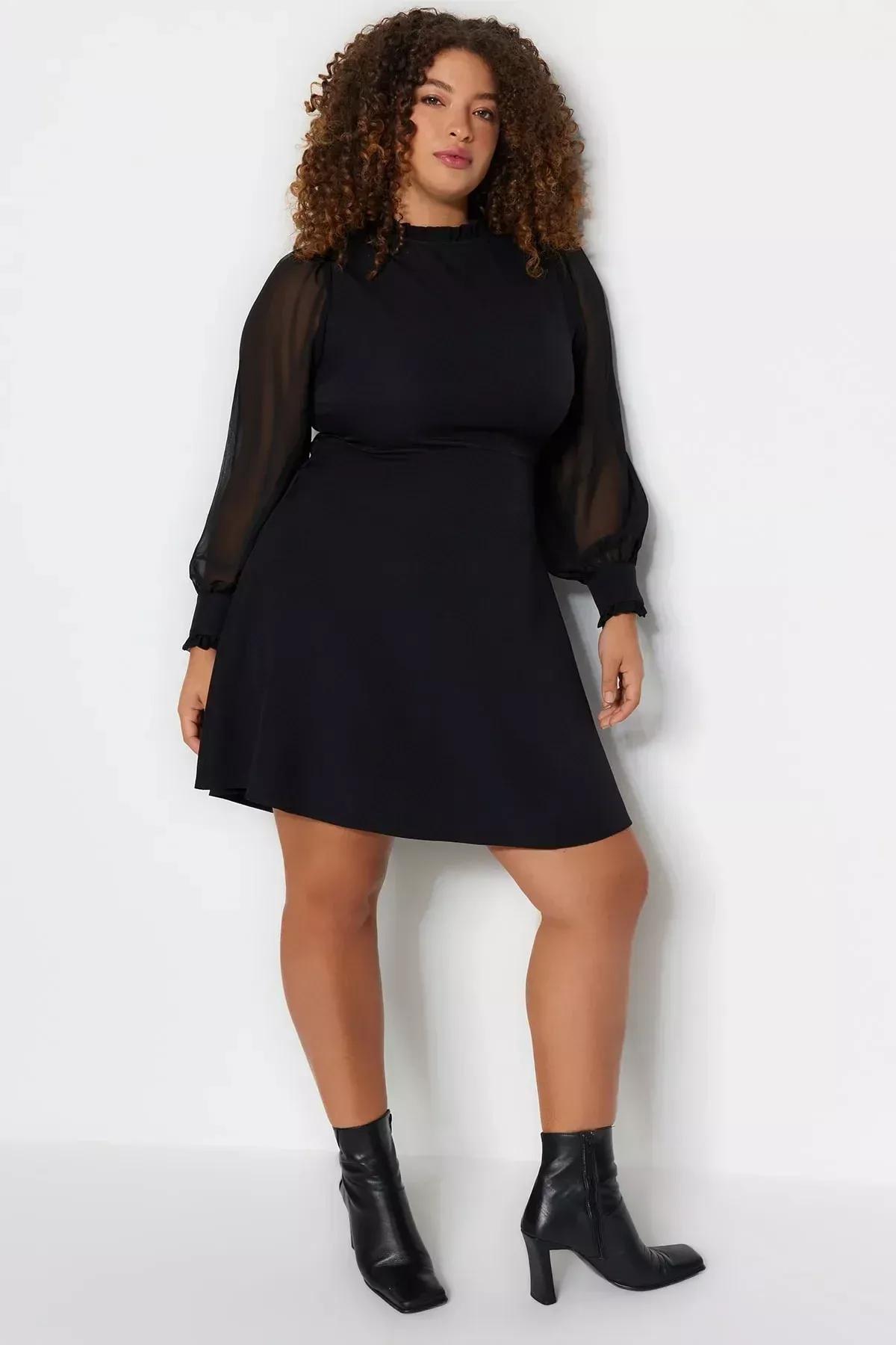 Black Detailed Dress, BLACK, large image number 0