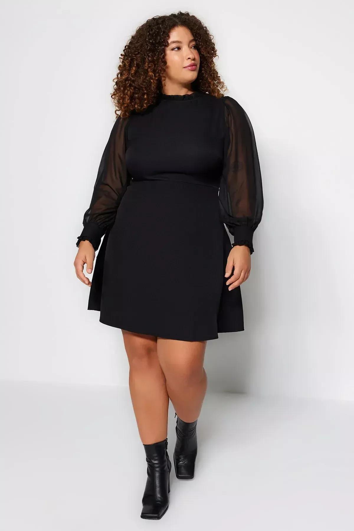 Black Detailed Dress, BLACK, large image number 1