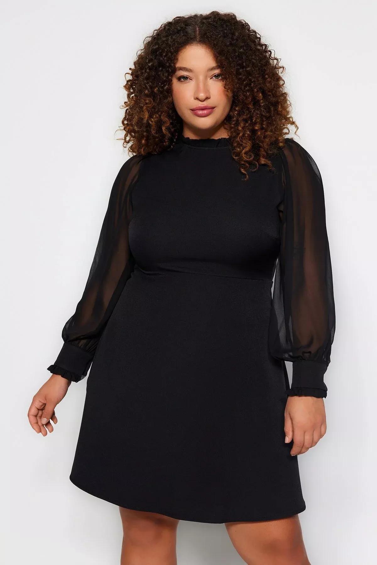 Black Detailed Dress, BLACK, large image number 2