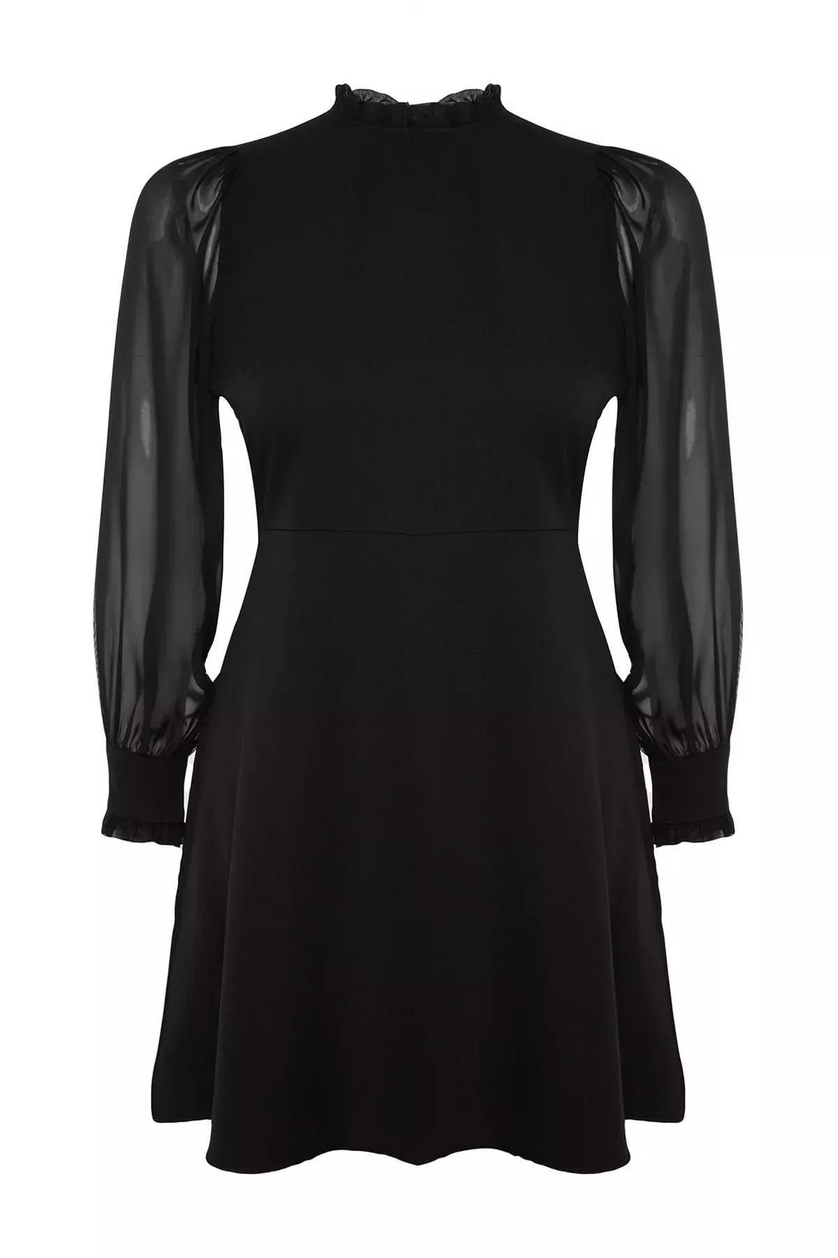 Black Detailed Dress, BLACK, large image number 6