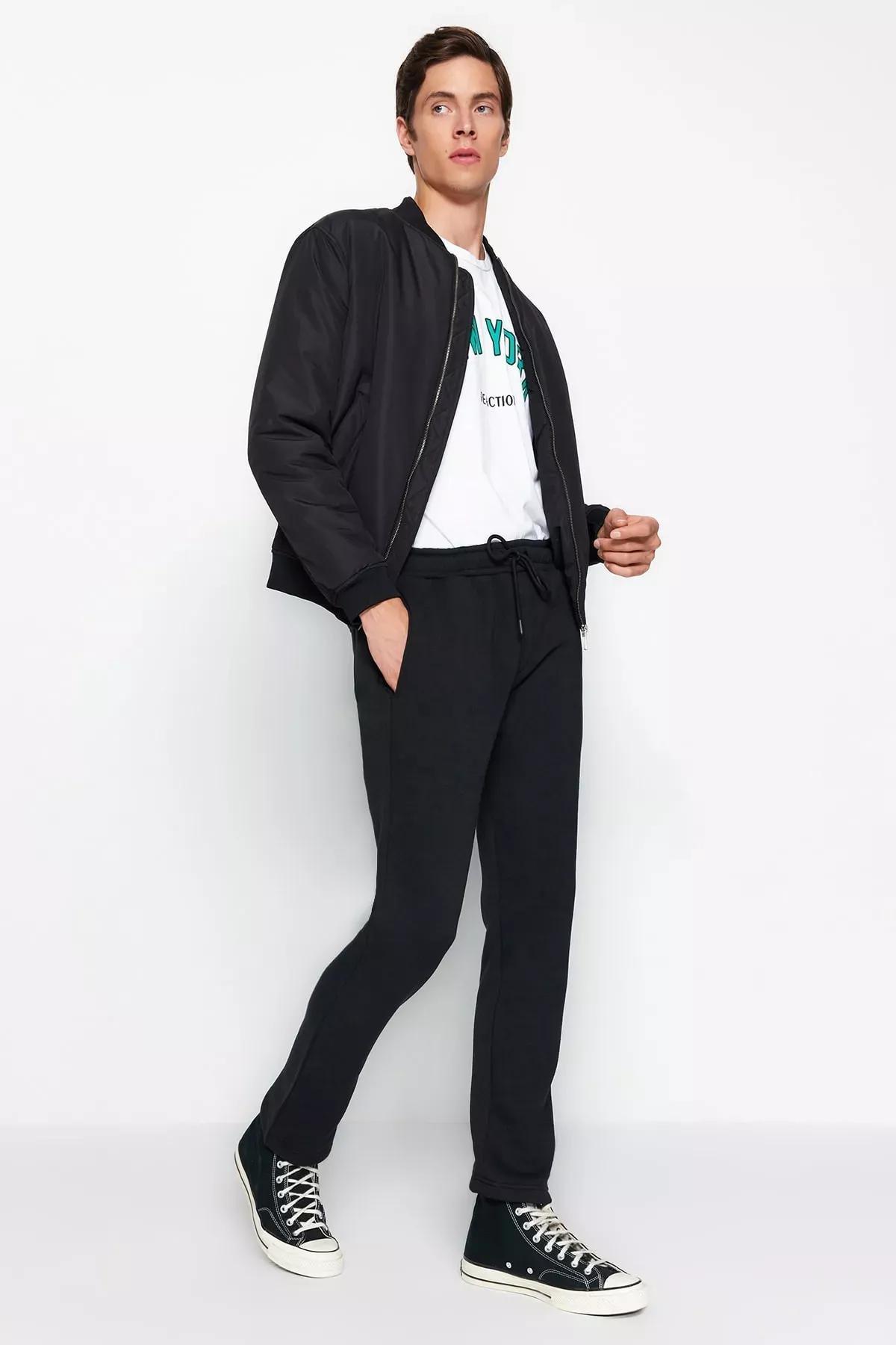 Black Cotton Sweatpants ., BLACK, large image number 1
