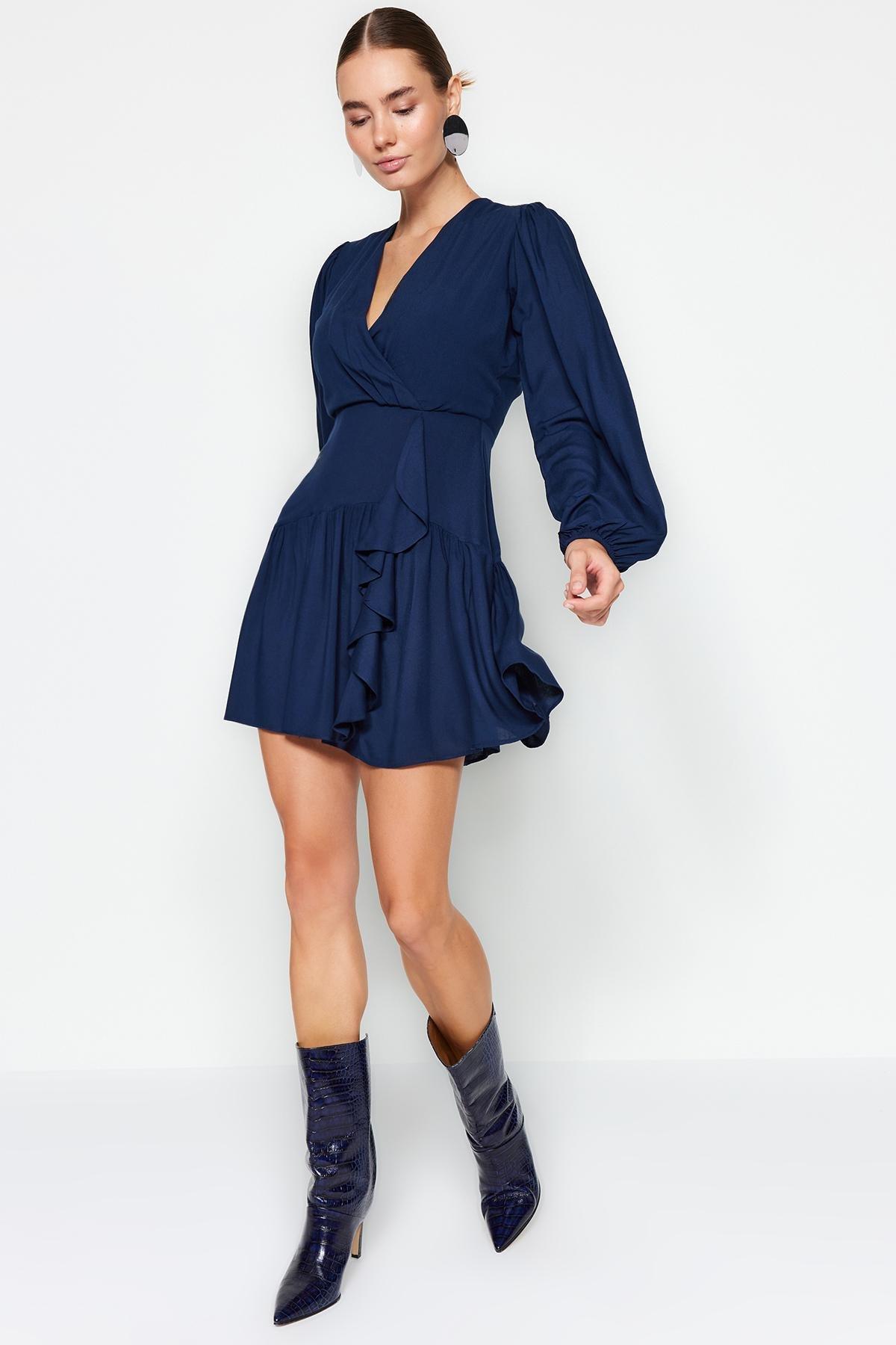 Trendyol - Navy Knitted Double Breasted Collar Dress