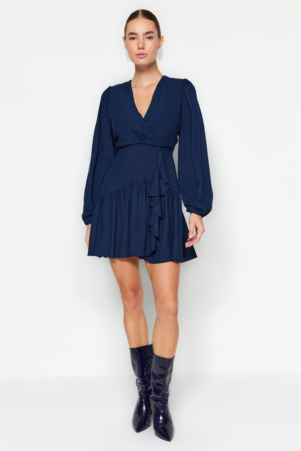 Trendyol - Navy Knitted Double Breasted Collar Dress