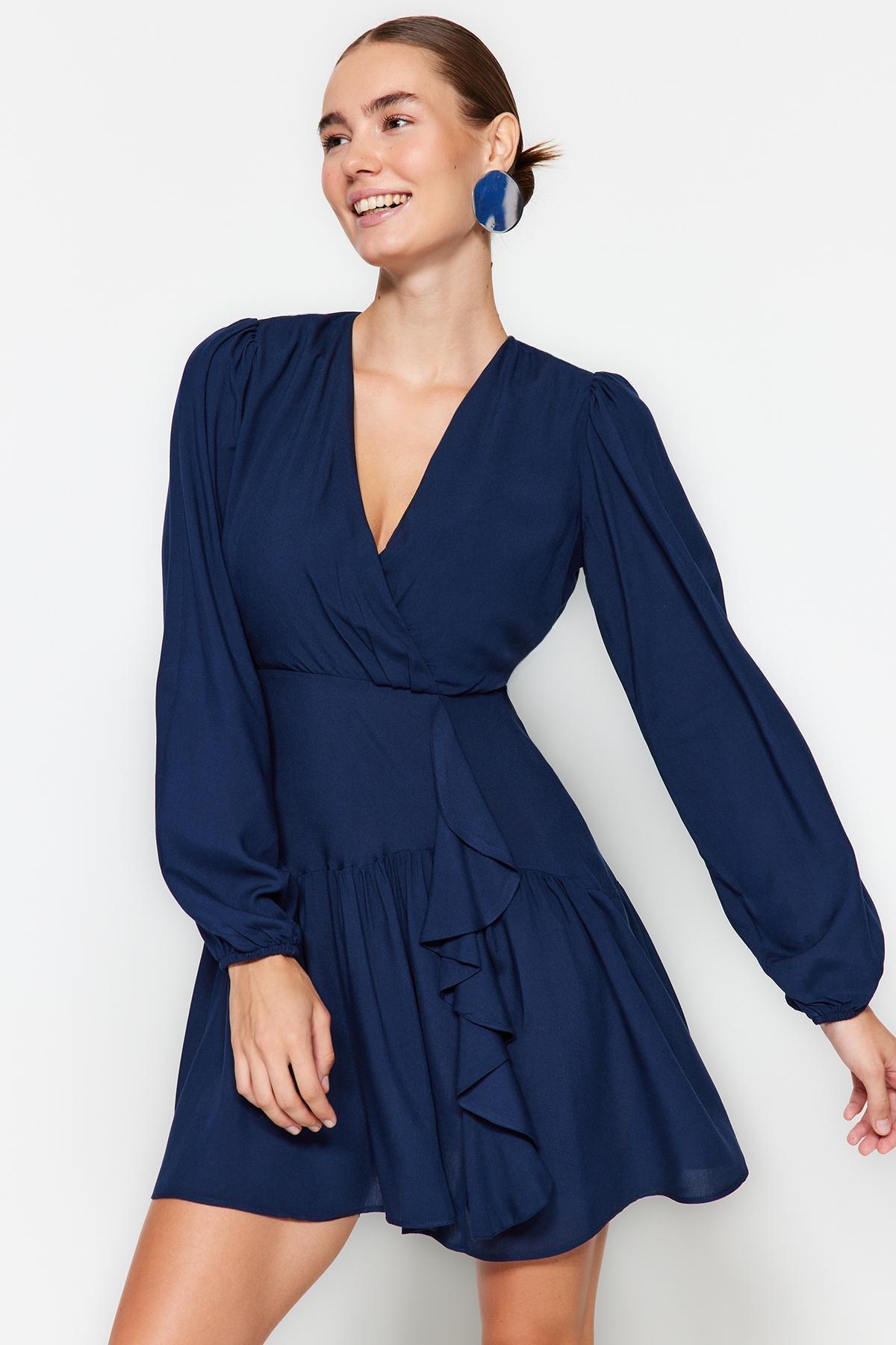 Trendyol - Navy Knitted Double Breasted Collar Dress