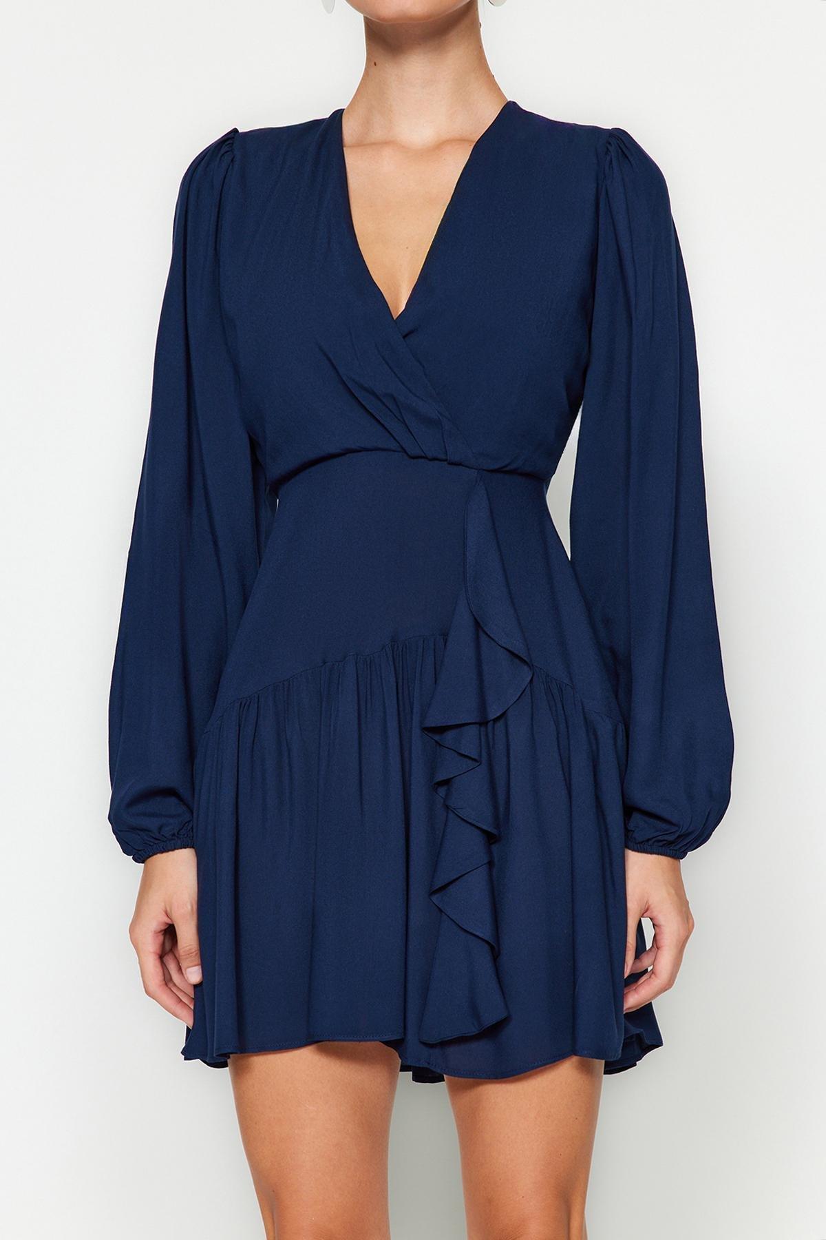 Trendyol - Navy Knitted Double Breasted Collar Dress