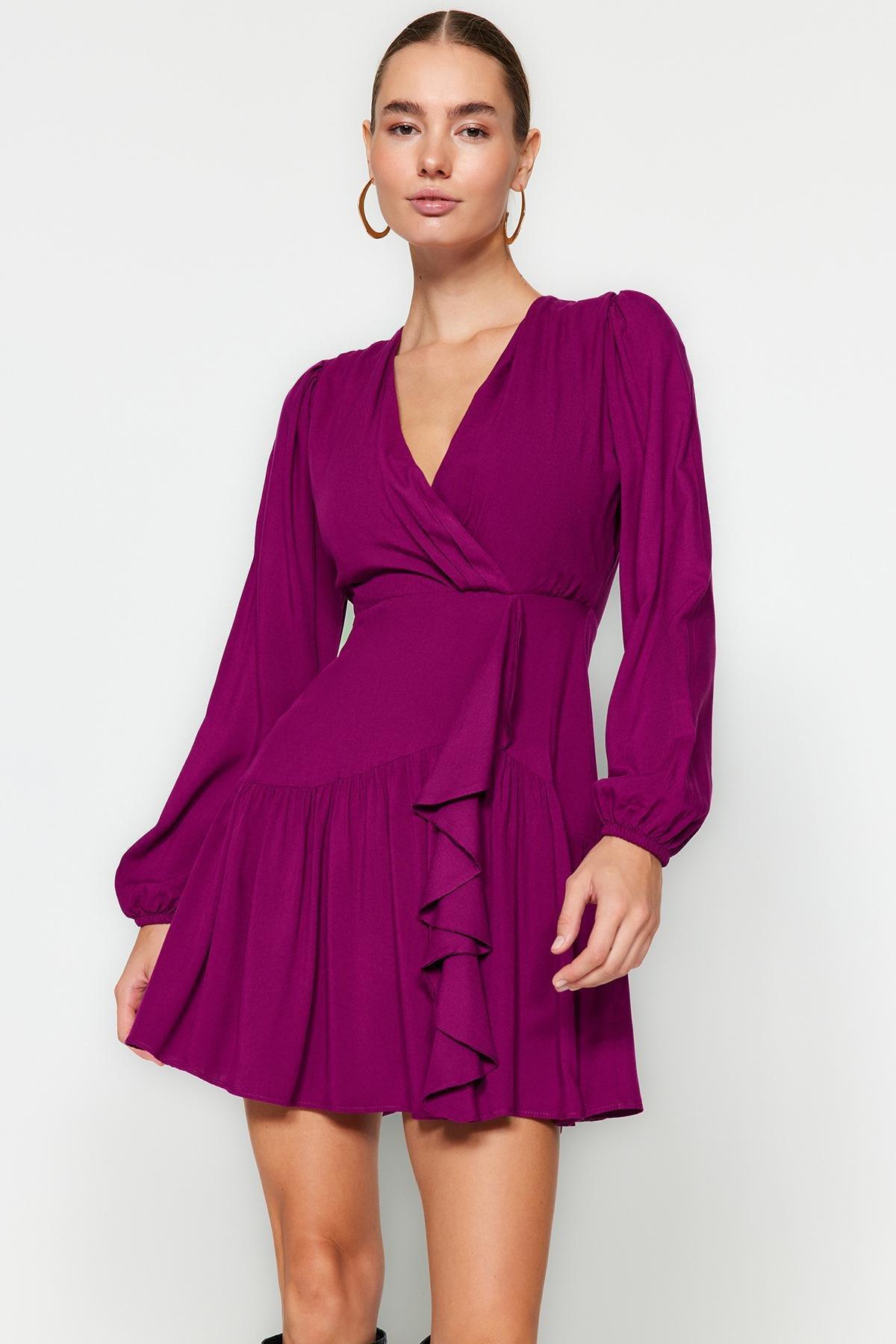Trendyol - Purple Collared Double Breasted Dress