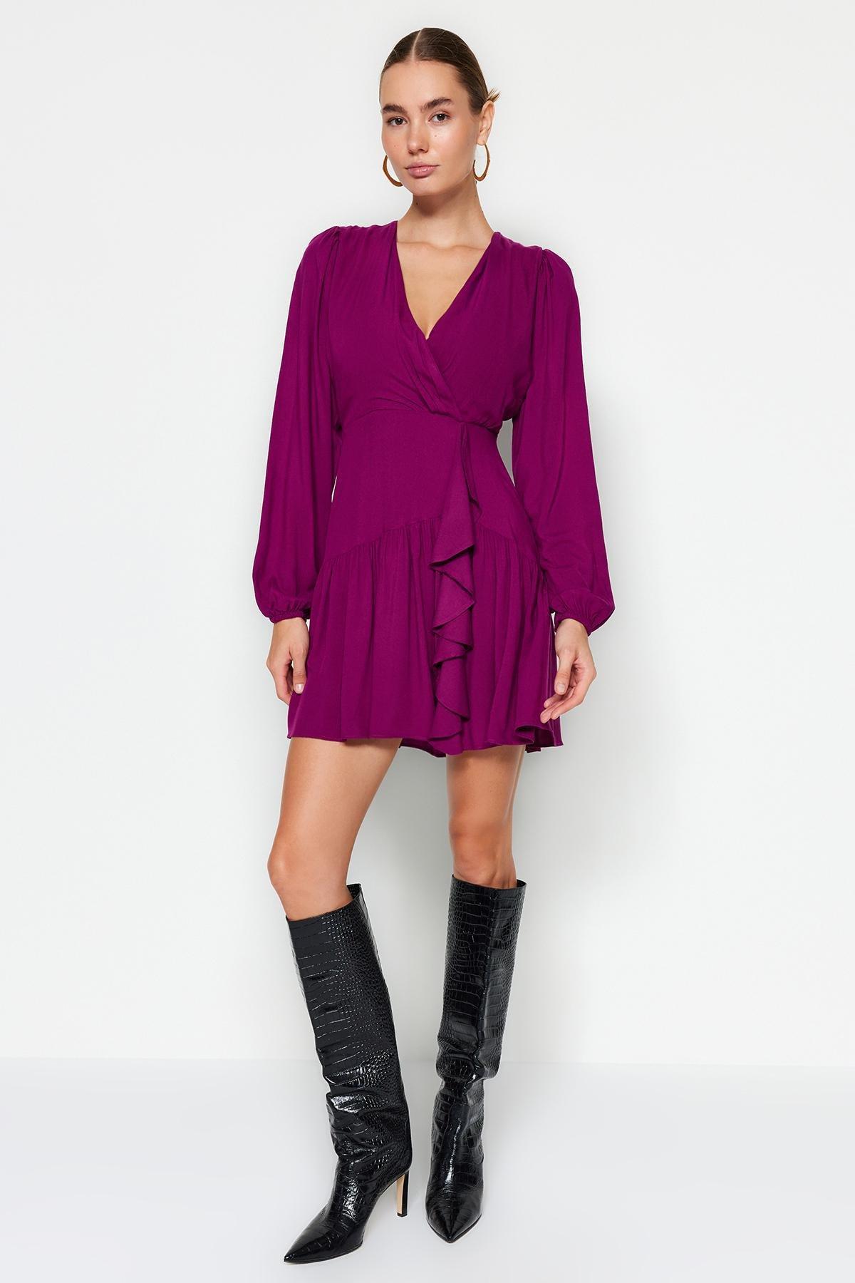 Trendyol - Purple Collared Double Breasted Dress