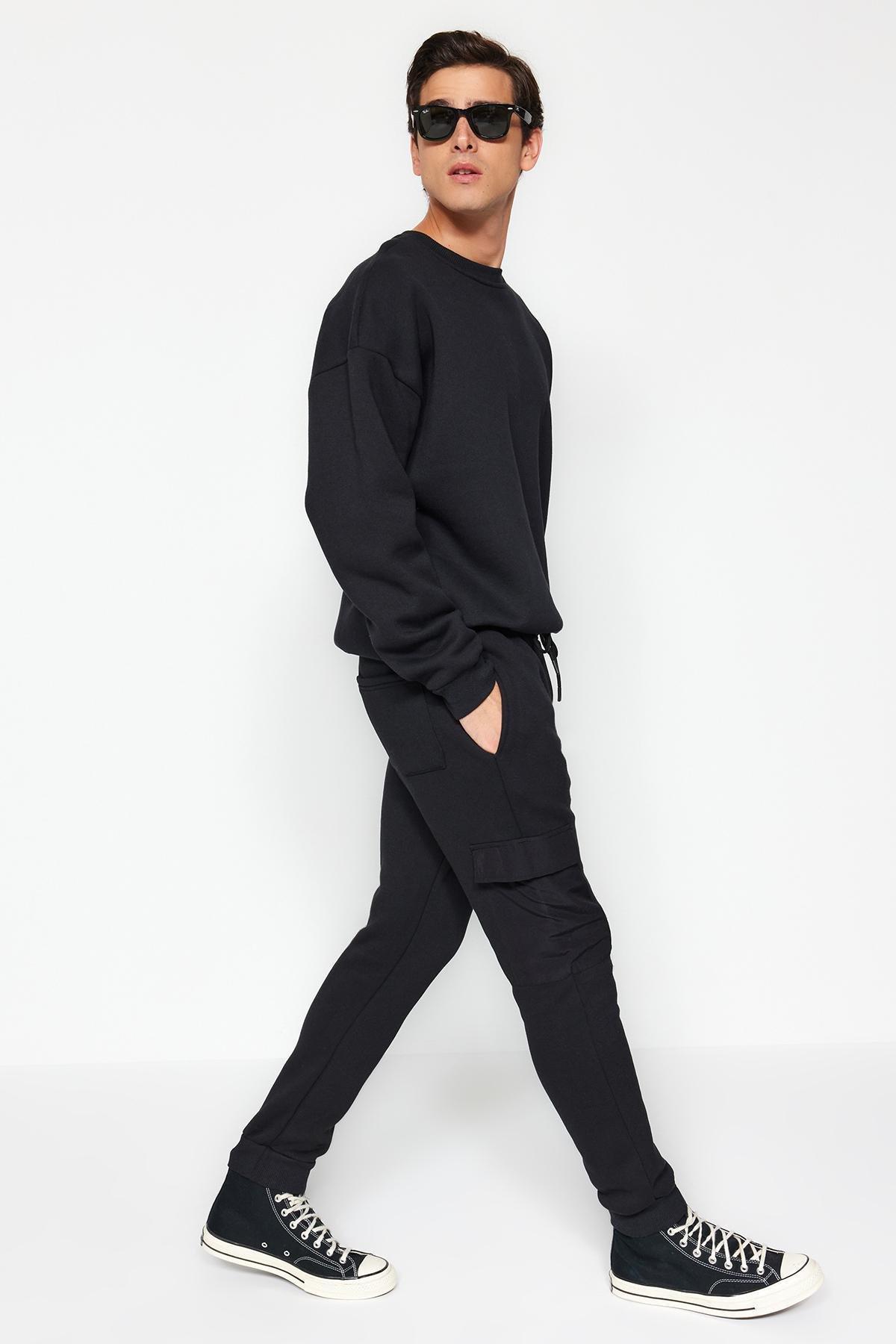 Black Sweatpants With Cargo Pocket, , large image number 0
