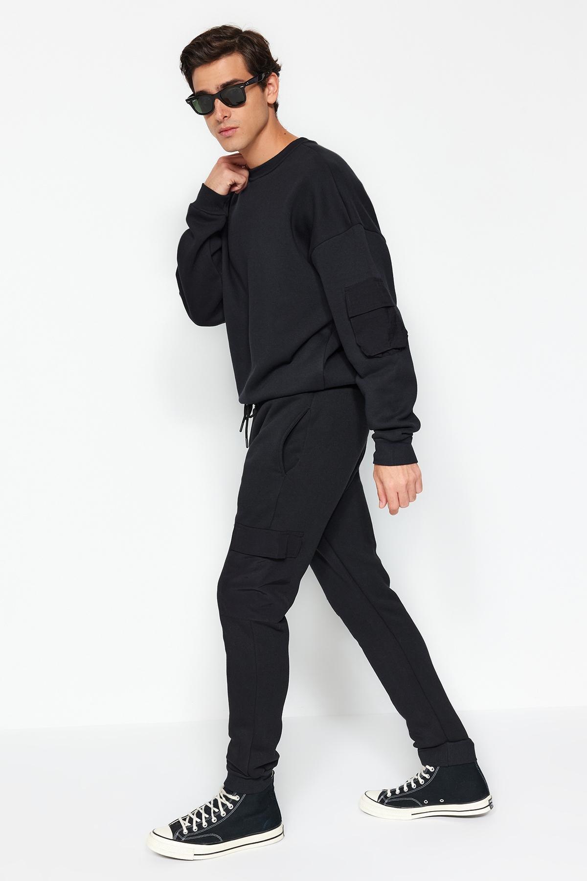 Black Sweatpants With Cargo Pocket, , large image number 1