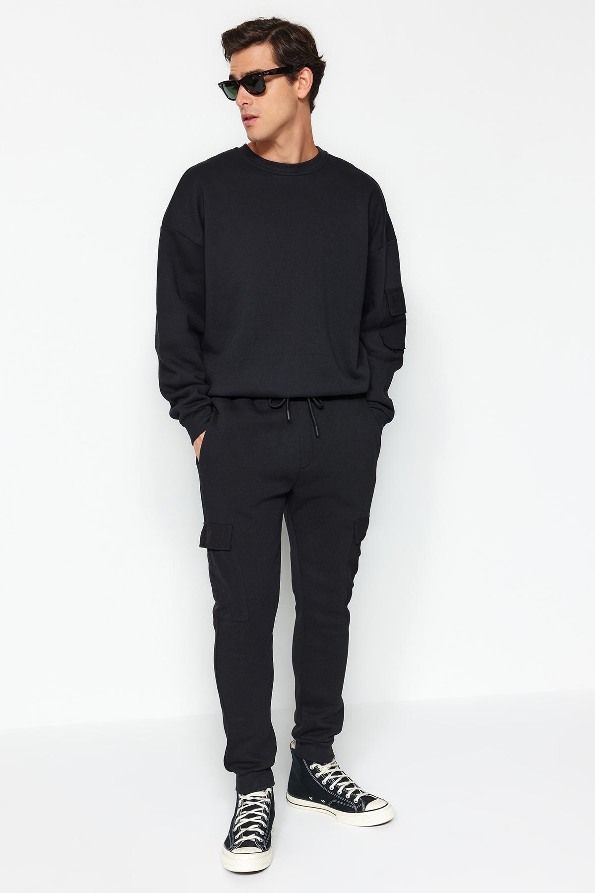 Black Sweatpants With Cargo Pocket, , large image number 2