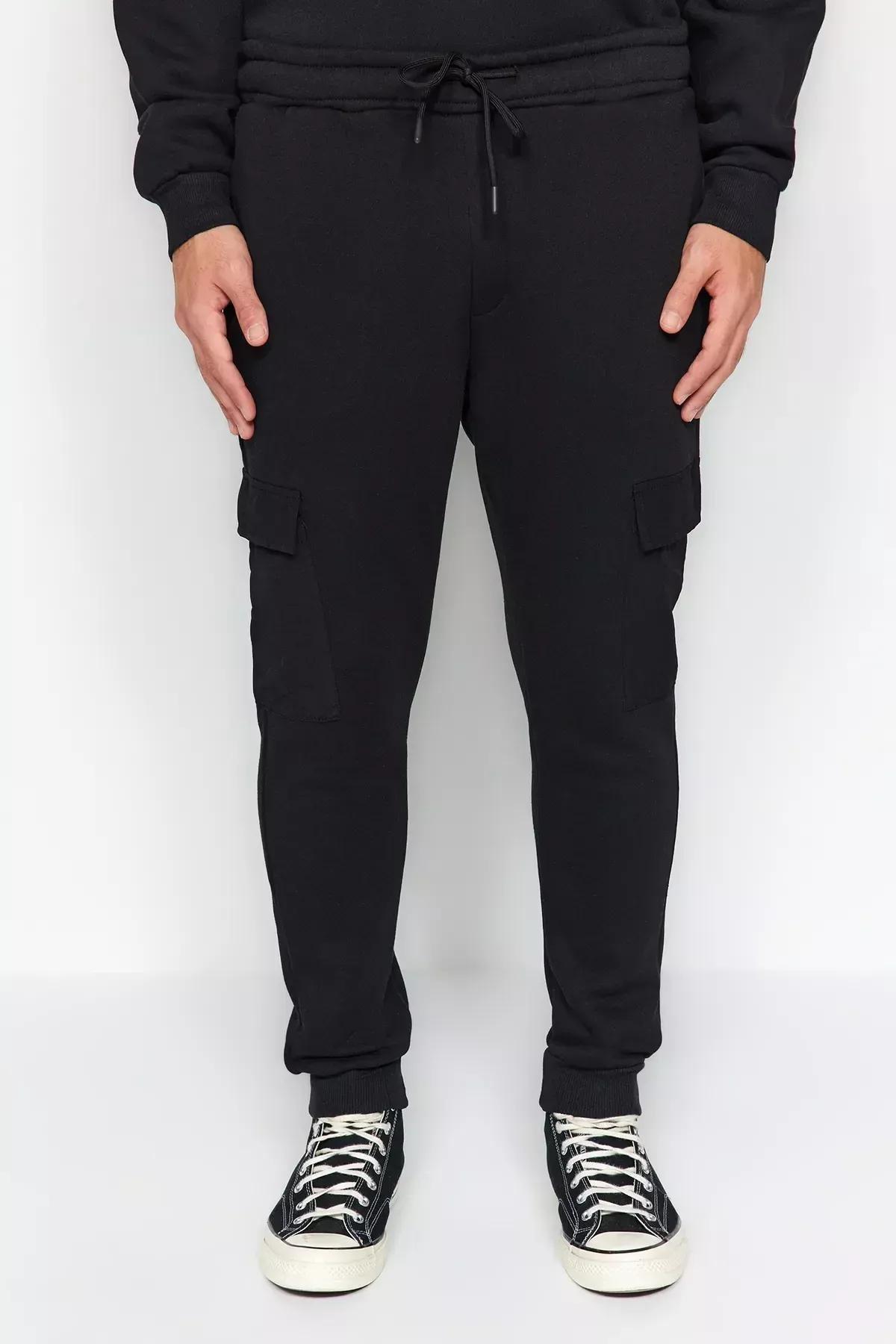 Black Sweatpants With Cargo Pocket, BLACK, large image number 3