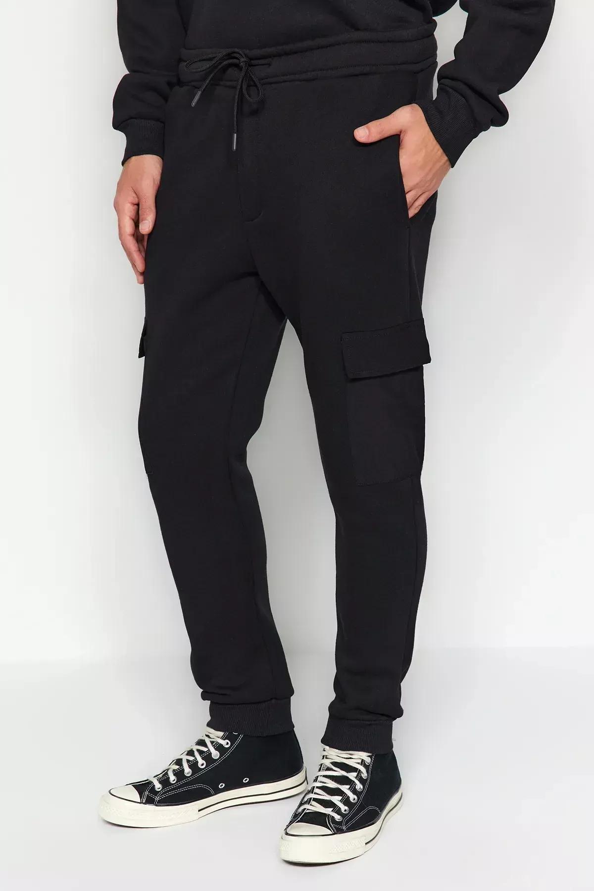 Black Sweatpants With Cargo Pocket, BLACK, large image number 4