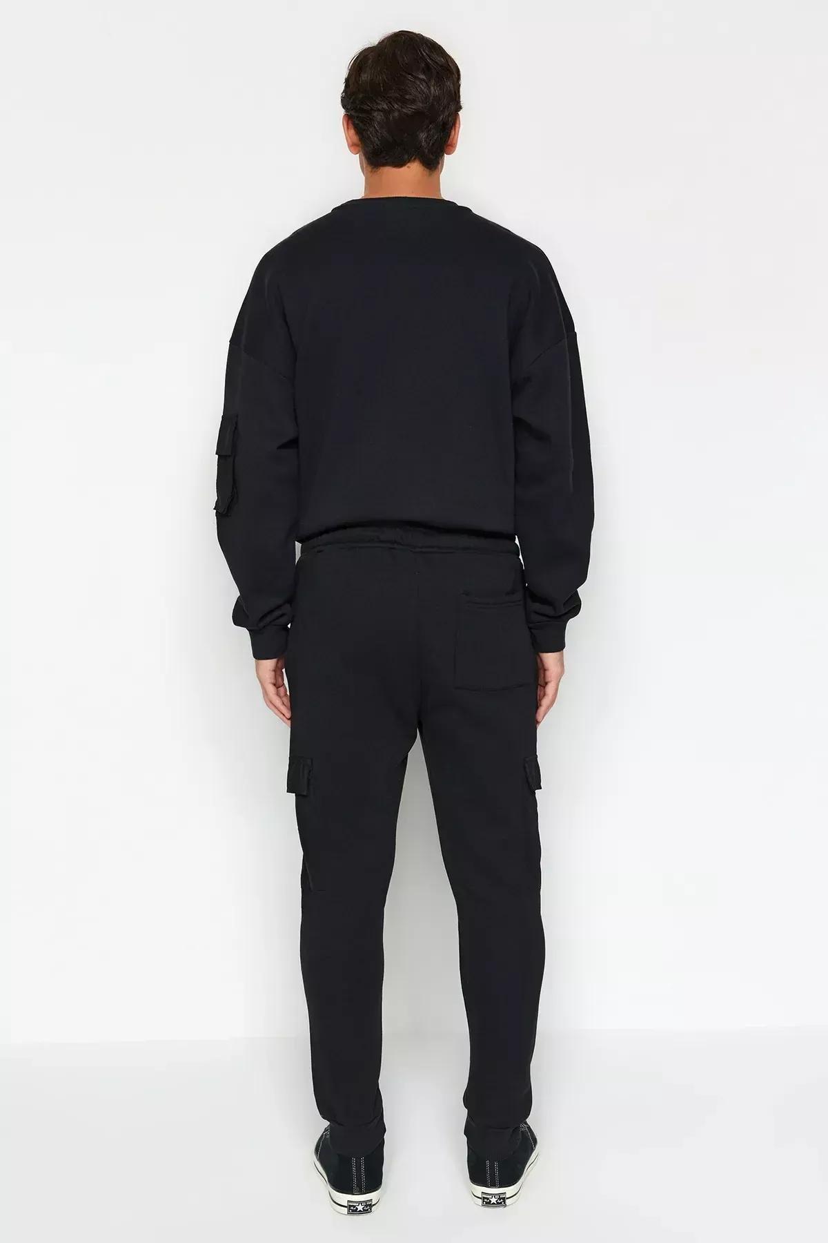Black Sweatpants With Cargo Pocket, BLACK, large image number 5
