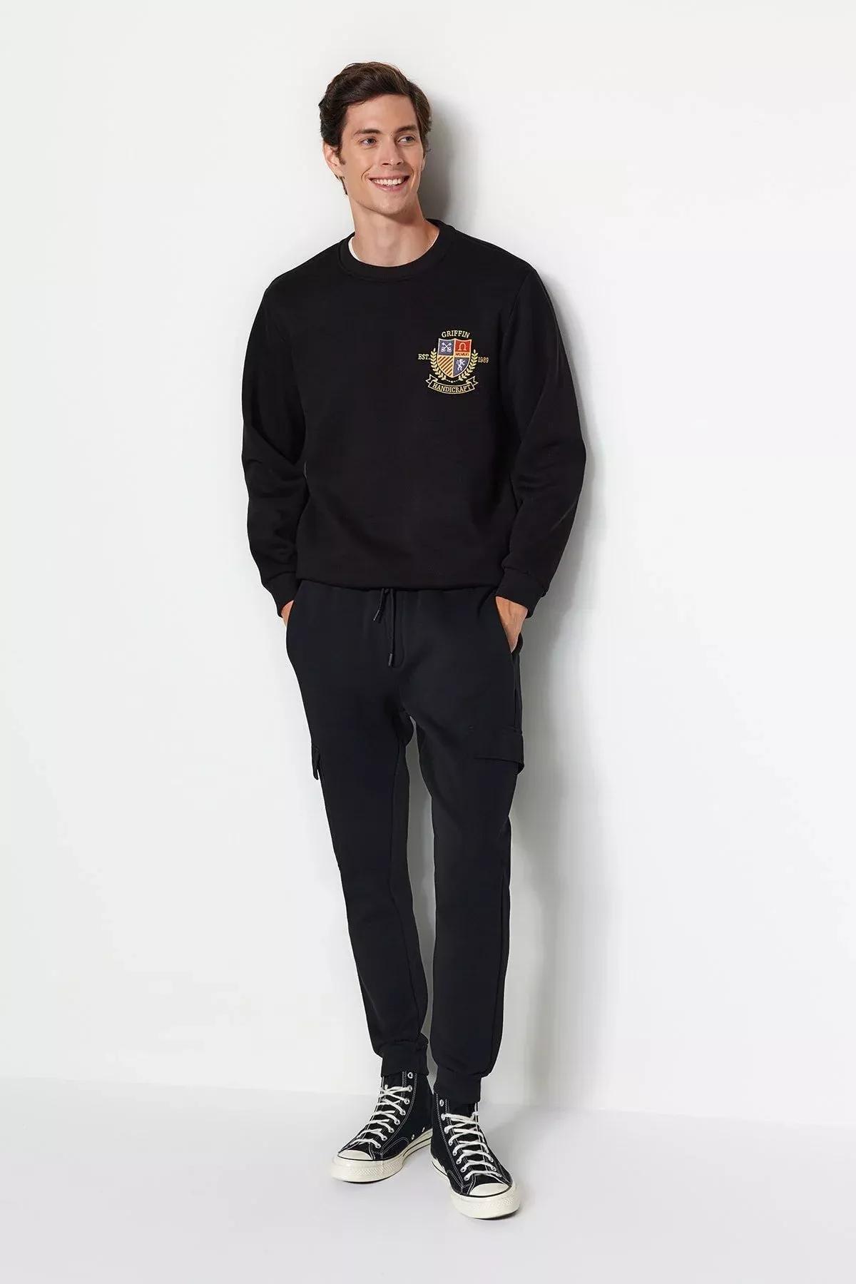 Black Sweatpants With Cargo Pocket, BLACK, large image number 6