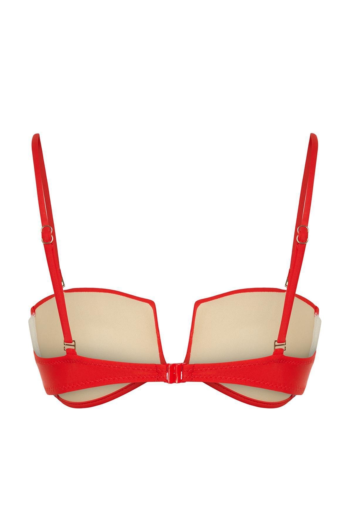 Trendyol - Red Strapless Gimped Bikini Top