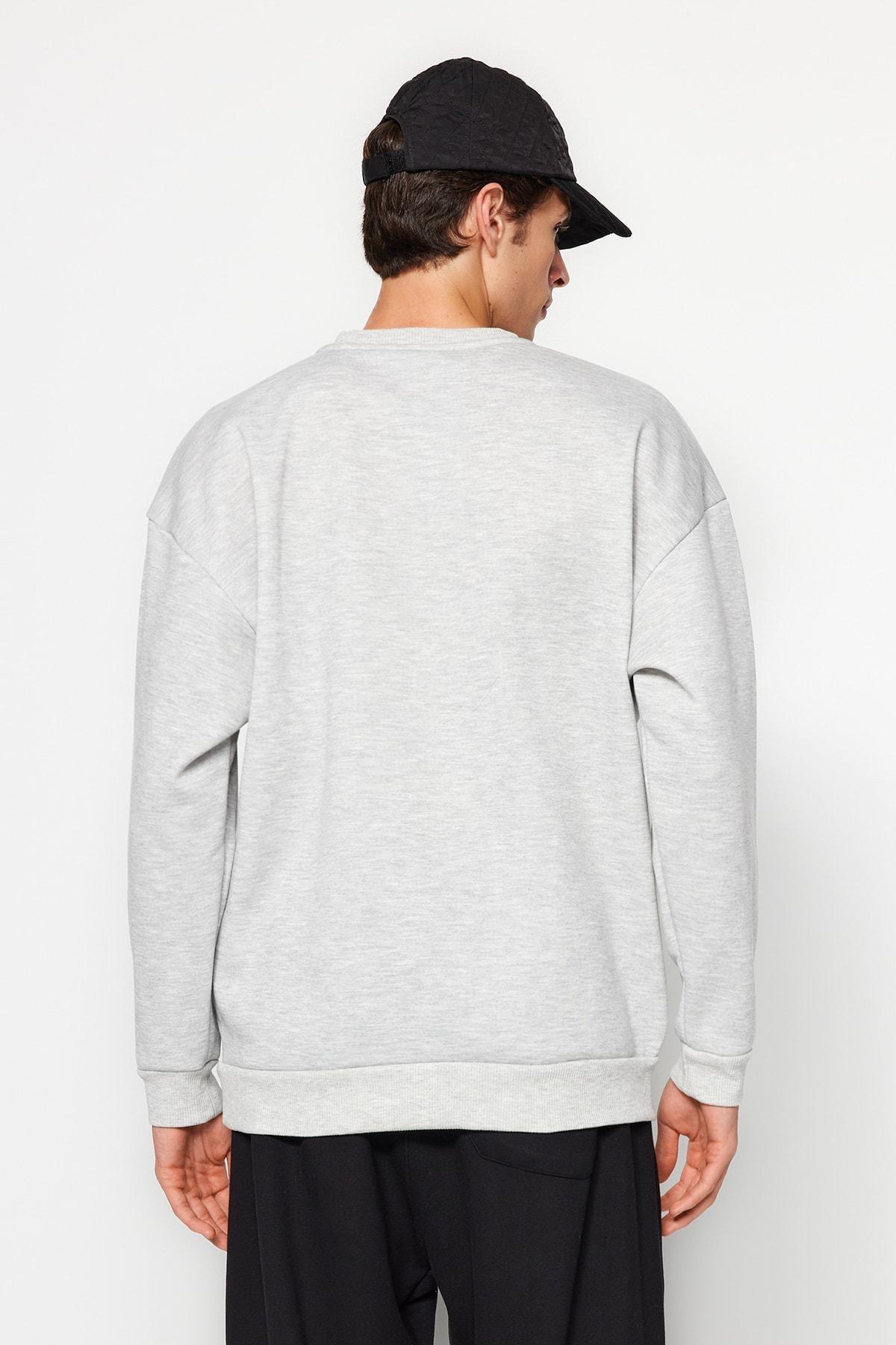 Grey Crew Neck Long-Sleeve Embroidered Sweatshirt, , large image number 5