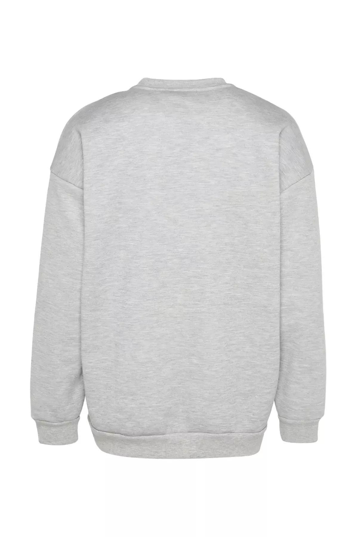 Grey Crew Neck Long-Sleeve Embroidered Sweatshirt, GRAY MELANGE, large image number 7