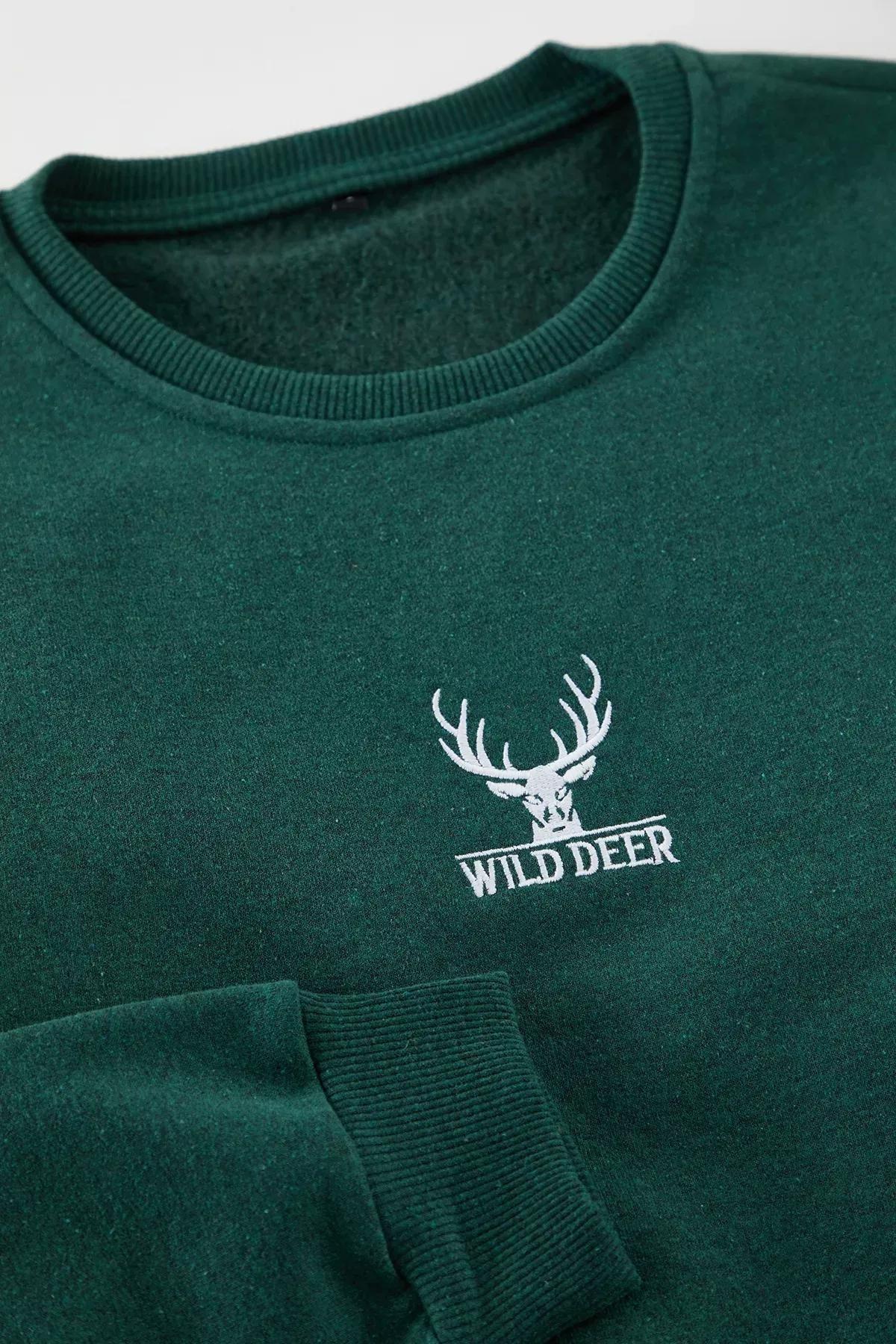 Green Embroidered Crew Neck Sweatshirt, Green, large image number 1