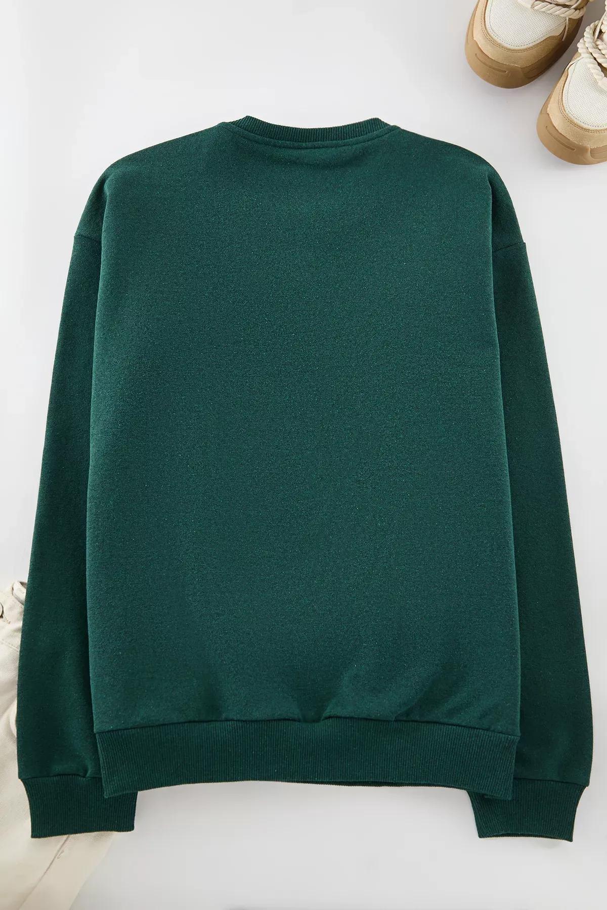 Green Embroidered Crew Neck Sweatshirt, Green, large image number 2