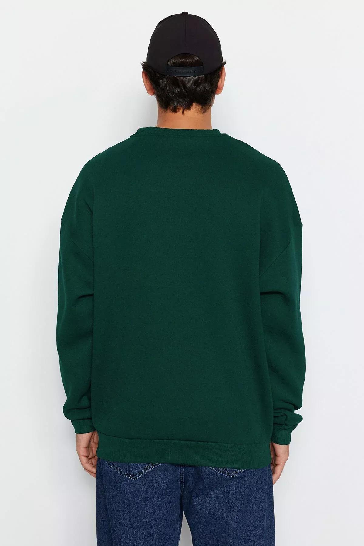 Green Embroidered Crew Neck Sweatshirt, Green, large image number 4