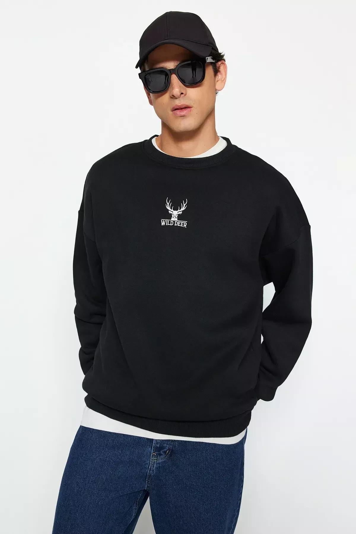 Black Animal Print Oversize Long Sleeve Sweatshirt, , large image number 2