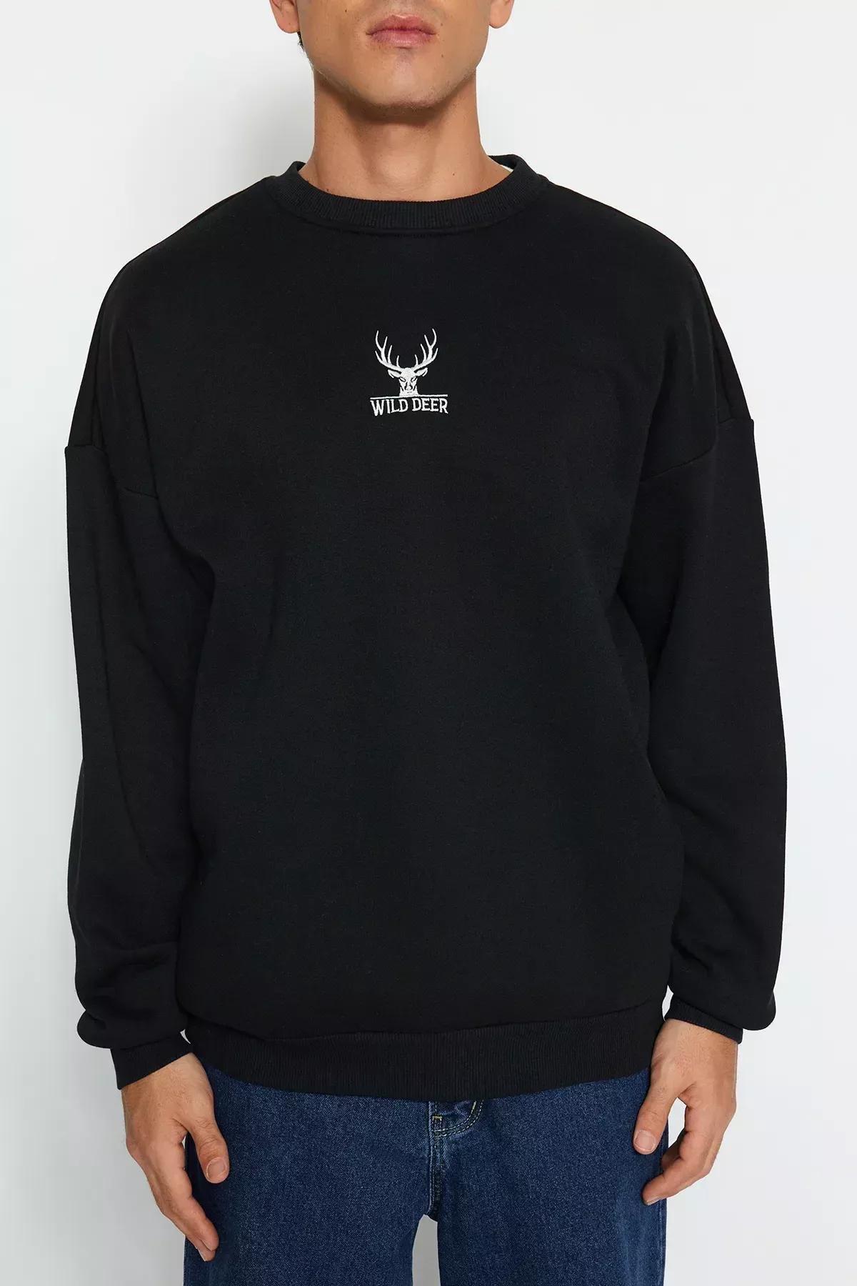 Black Animal Print Oversize Long Sleeve Sweatshirt, , large image number 3