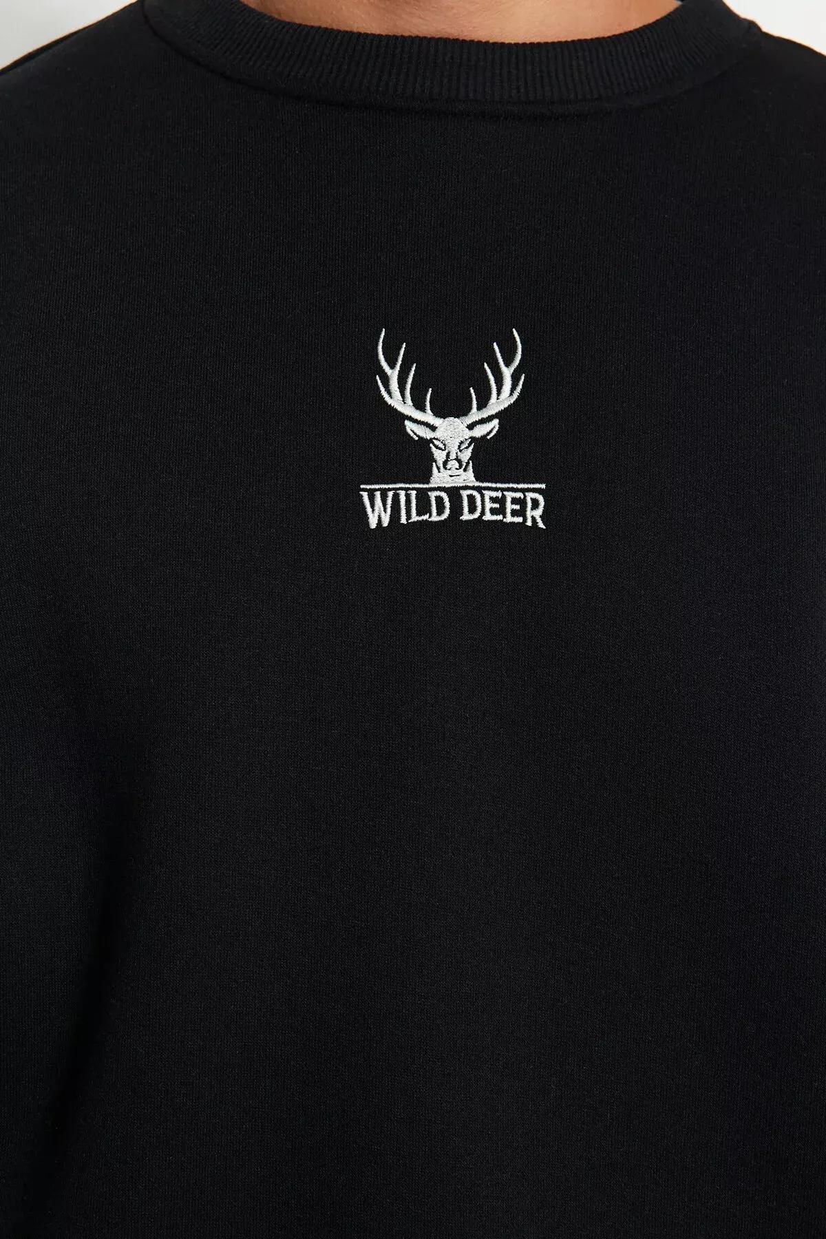 Black Animal Print Oversize Long Sleeve Sweatshirt, BLACK, large image number 4