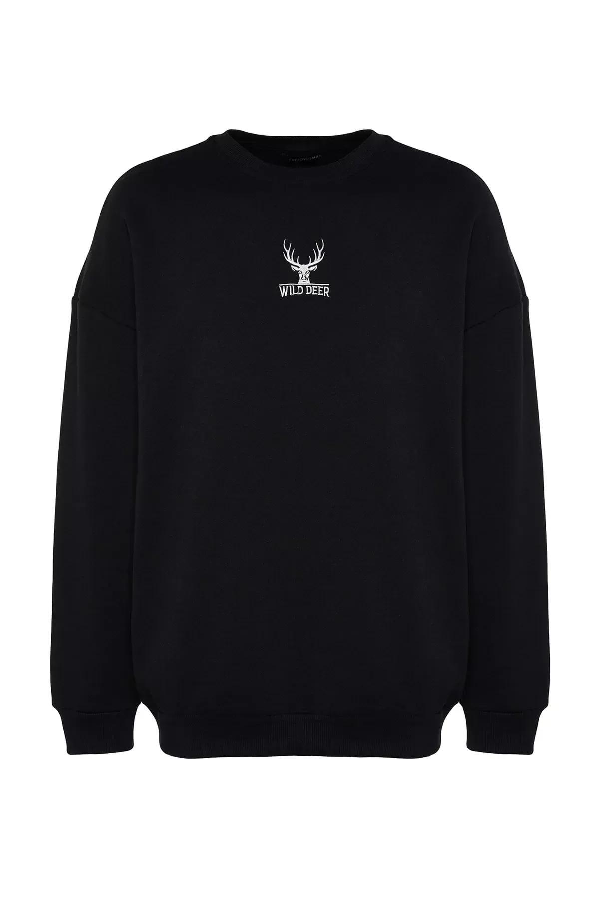 Black Animal Print Oversize Long Sleeve Sweatshirt, BLACK, large image number 5