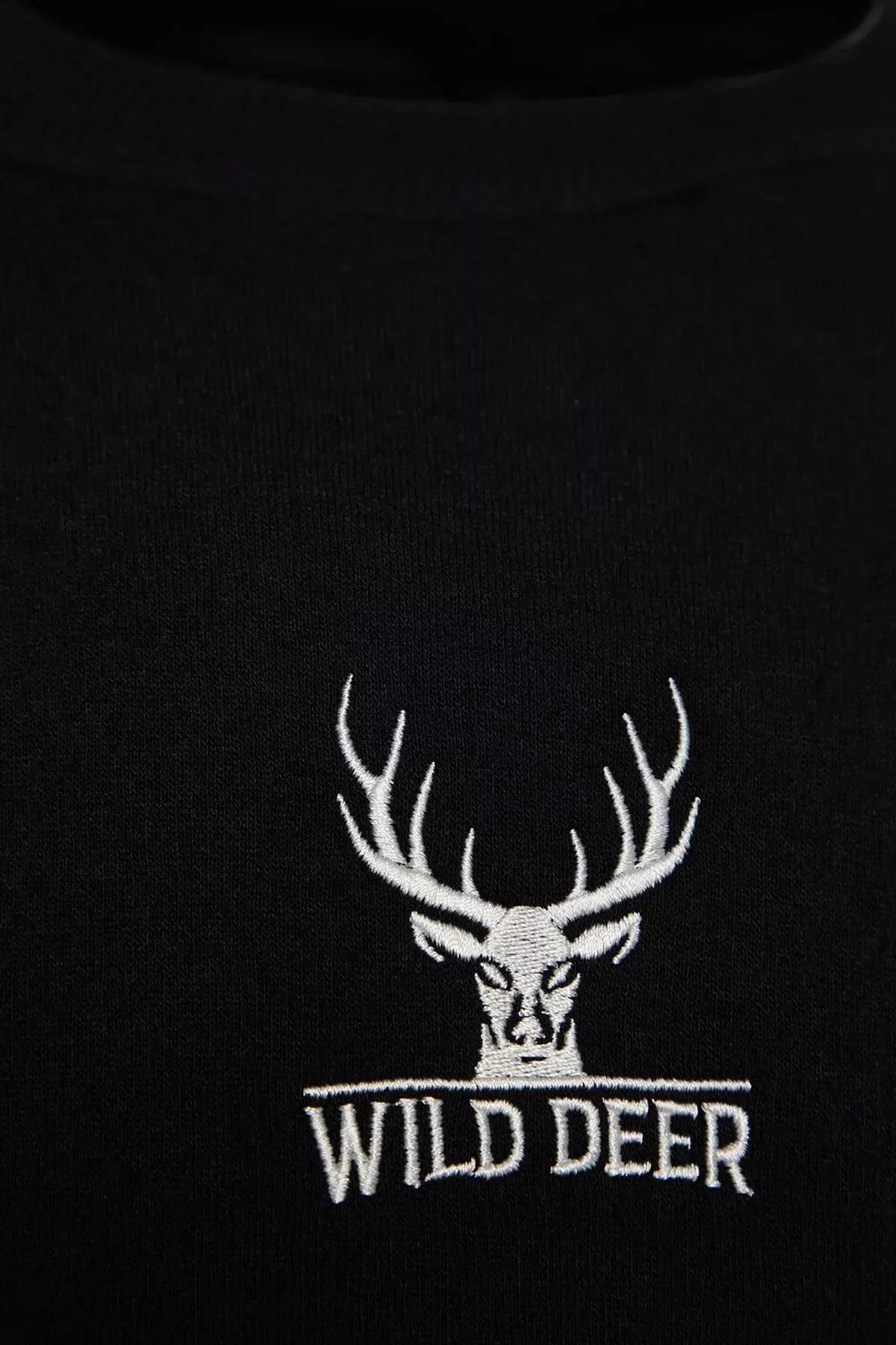 Black Animal Print Oversize Long Sleeve Sweatshirt, BLACK, large image number 6