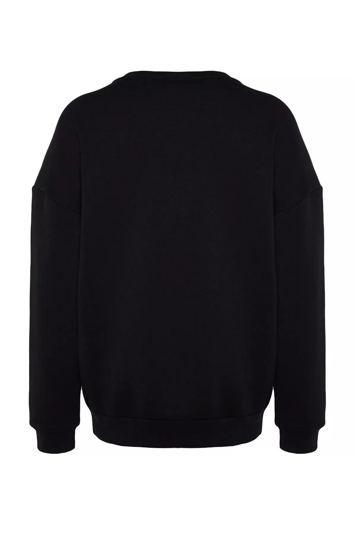 Black Animal Print Oversize Long Sleeve Sweatshirt, , large image number 7