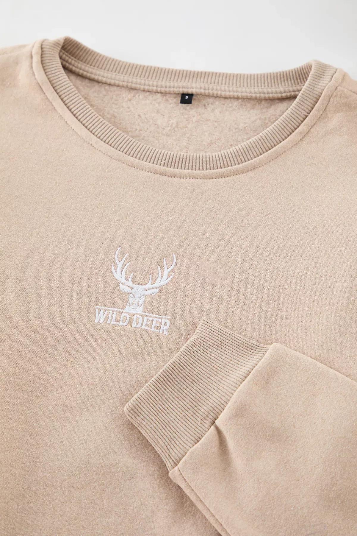 Grey Embroidered Crew Neck Sweatshirt, STONE, large image number 2