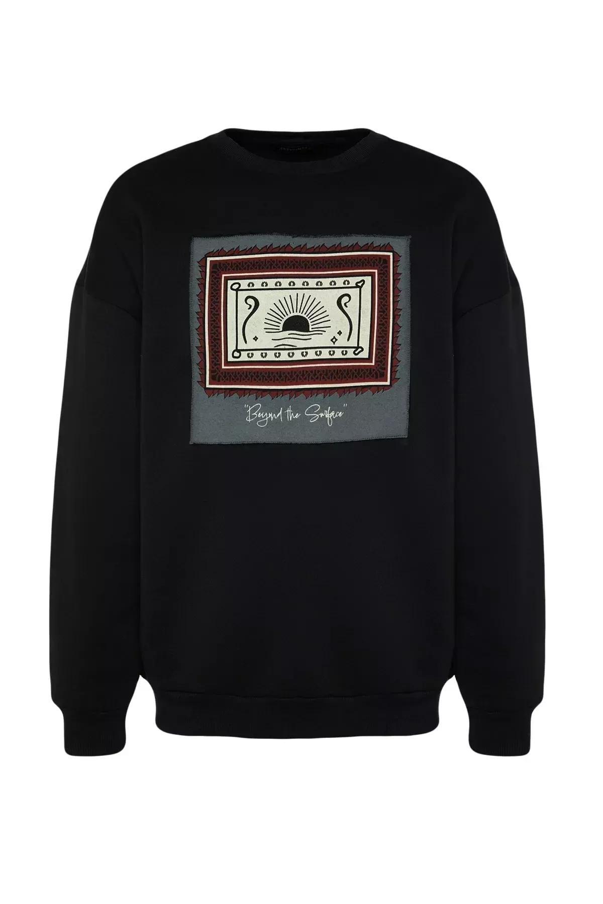 Black Crewneck Long Sleeve Sweatshirt, BLACK, large image number 5