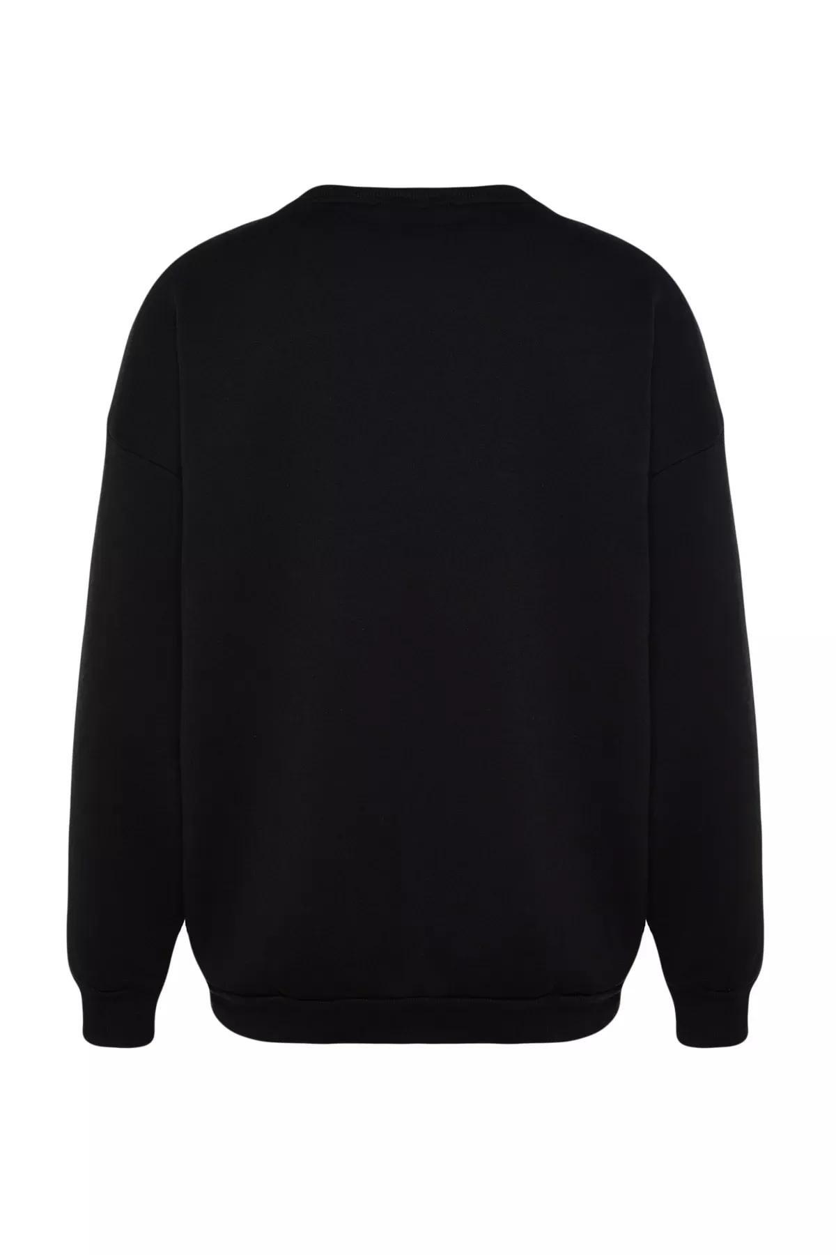 Black Crewneck Long Sleeve Sweatshirt, BLACK, large image number 7