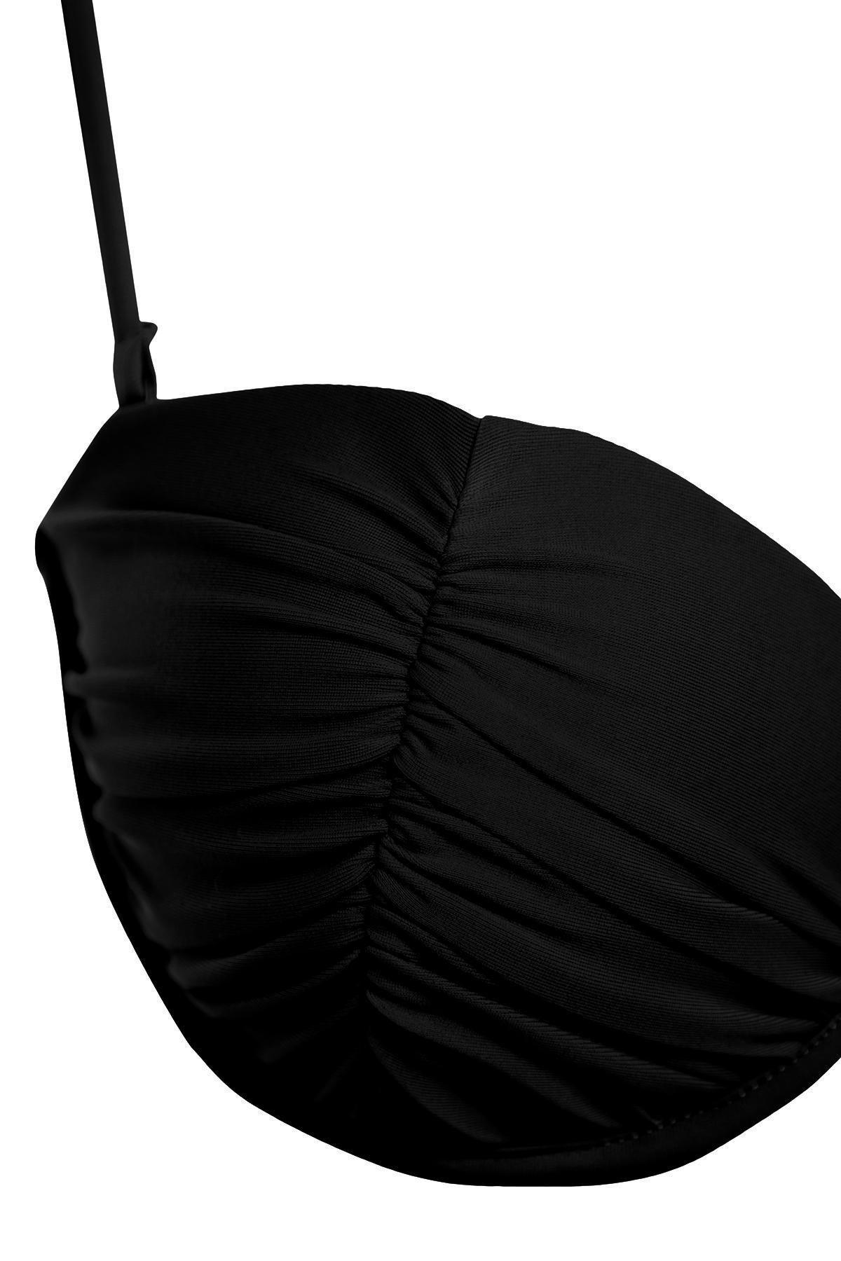 Black Balconette Draped Bikini Top, , large image number 6
